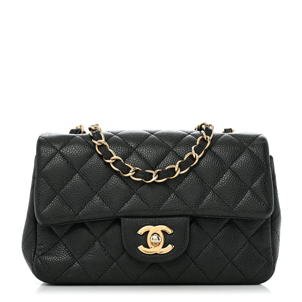 Metallic Caviar Quilted Mini Rectangular Flap Black