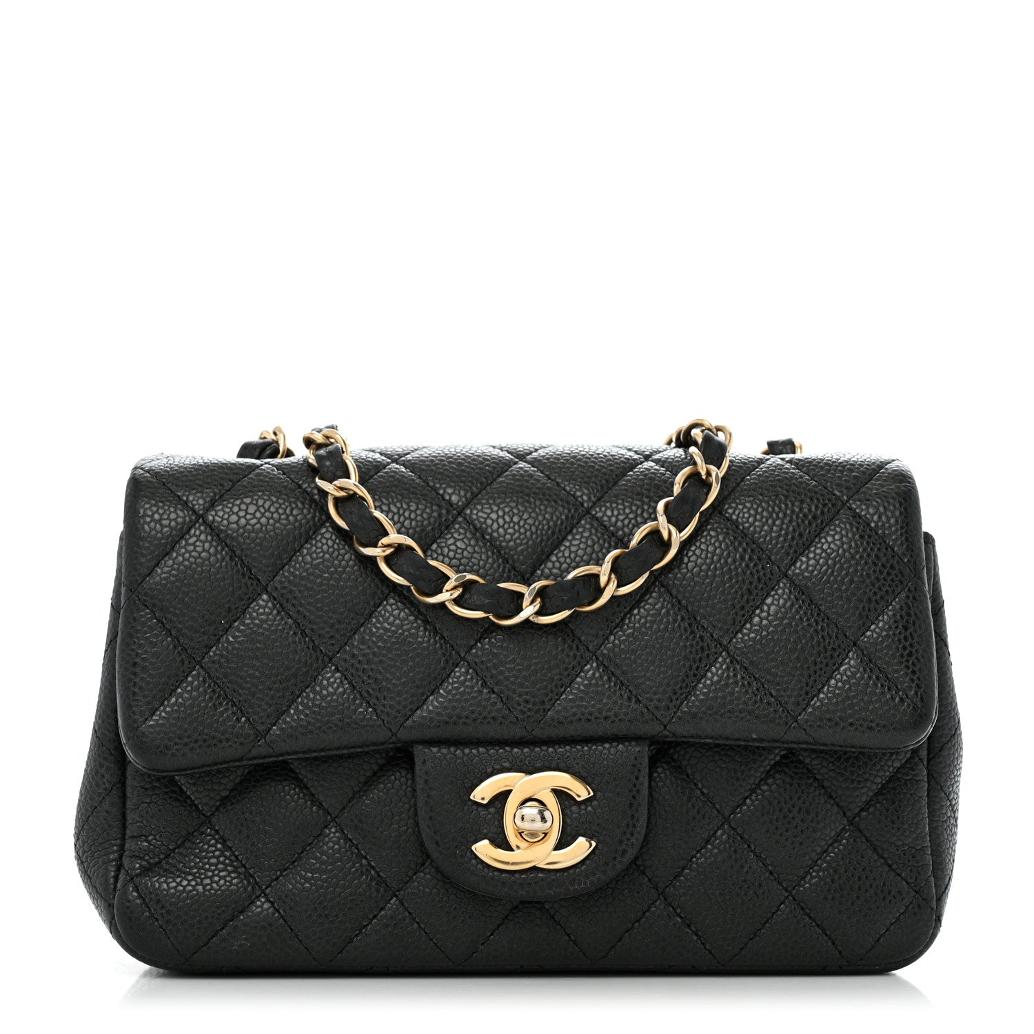 Metallic Caviar Quilted Mini Rectangular Flap Black
