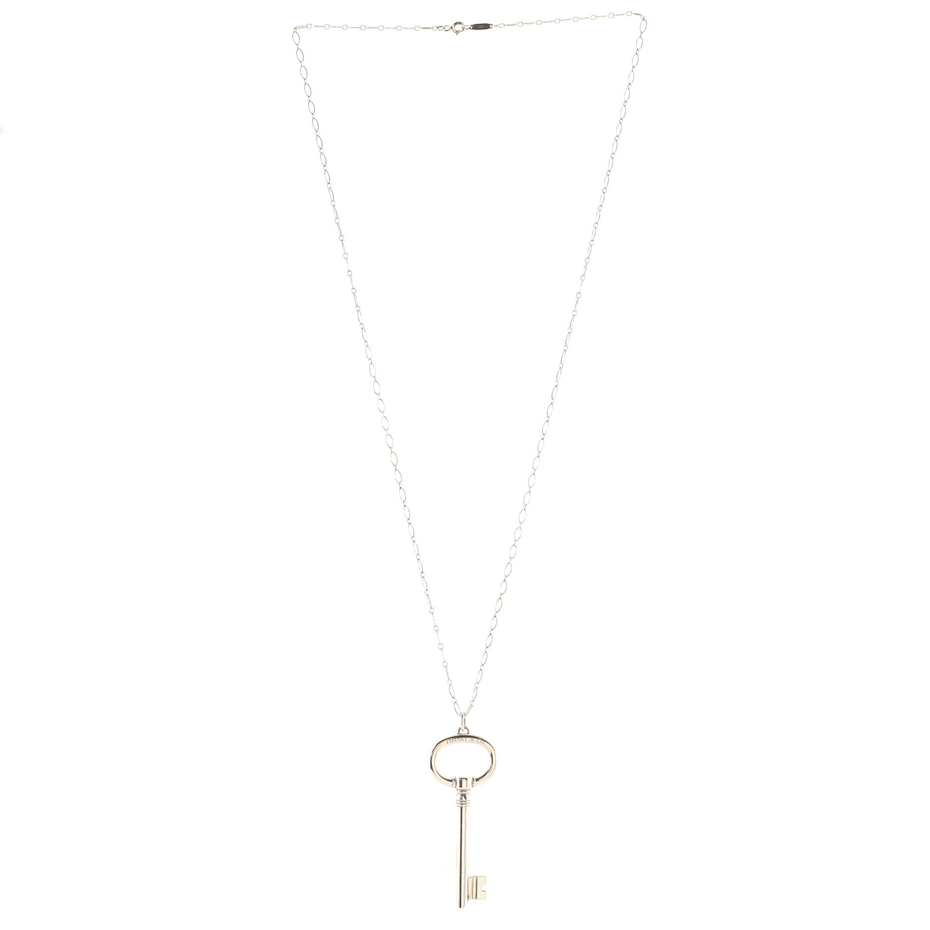 Oval Key Pendant Necklace Sterling Silver XL