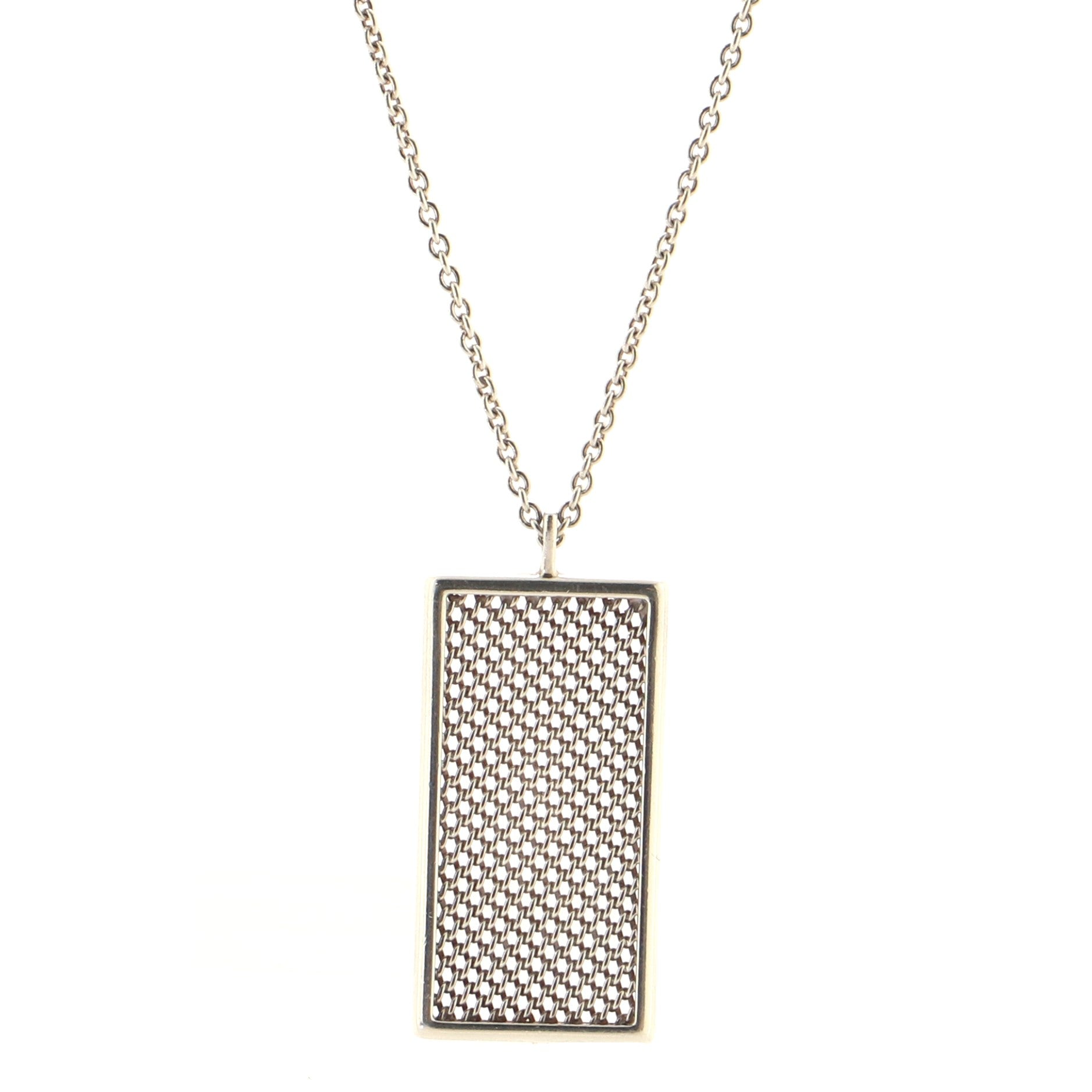 Somerset Mesh Dog Tag Pendant Necklace Sterling Silver Wide