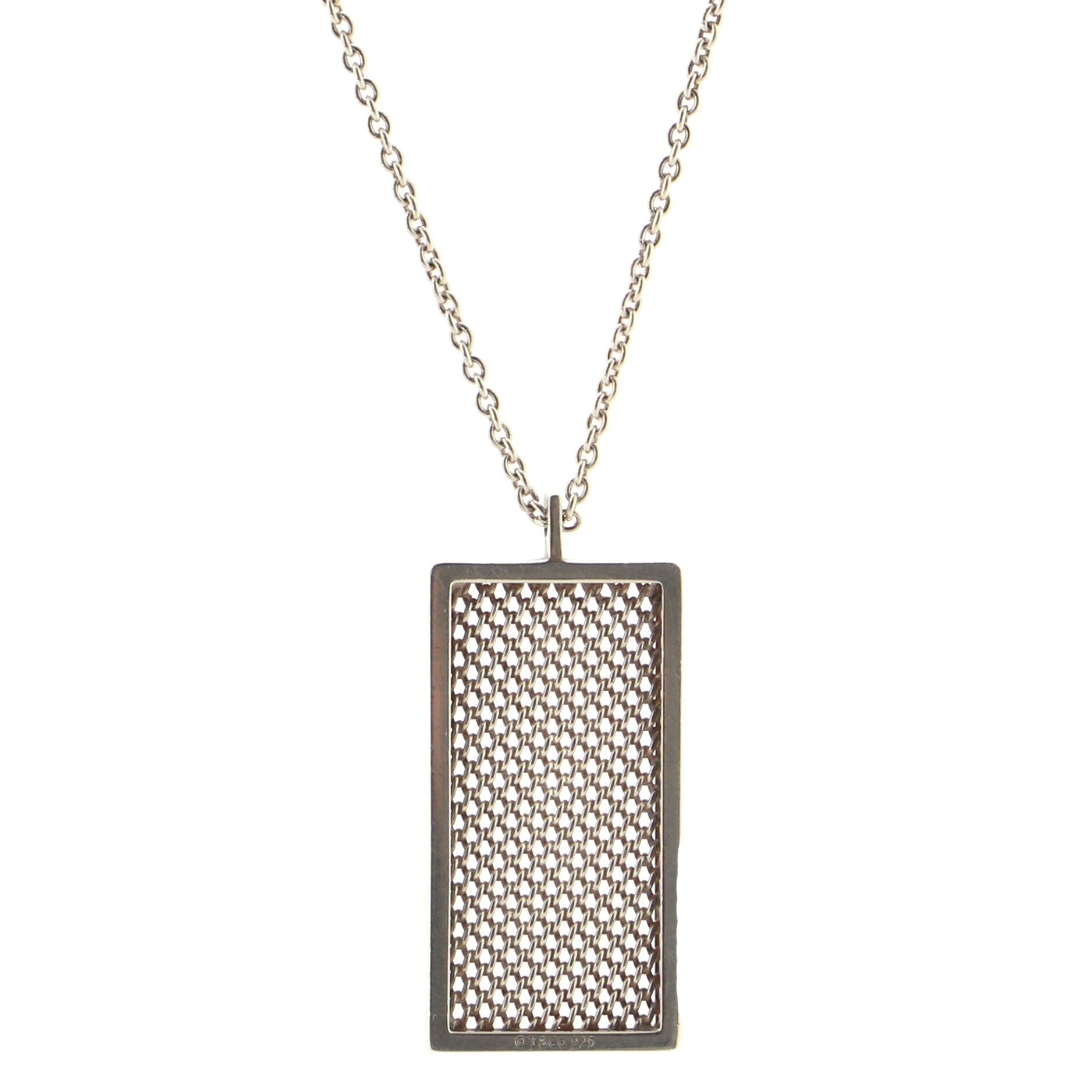 Somerset Mesh Dog Tag Pendant Necklace Sterling Silver Wide