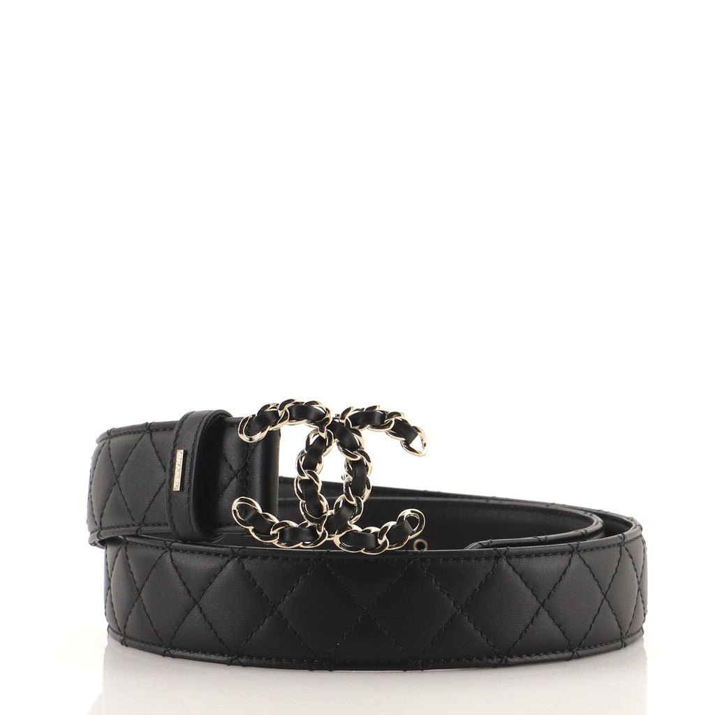 Woven Chain CC Buckle Belt Quilted Leather Medium 85