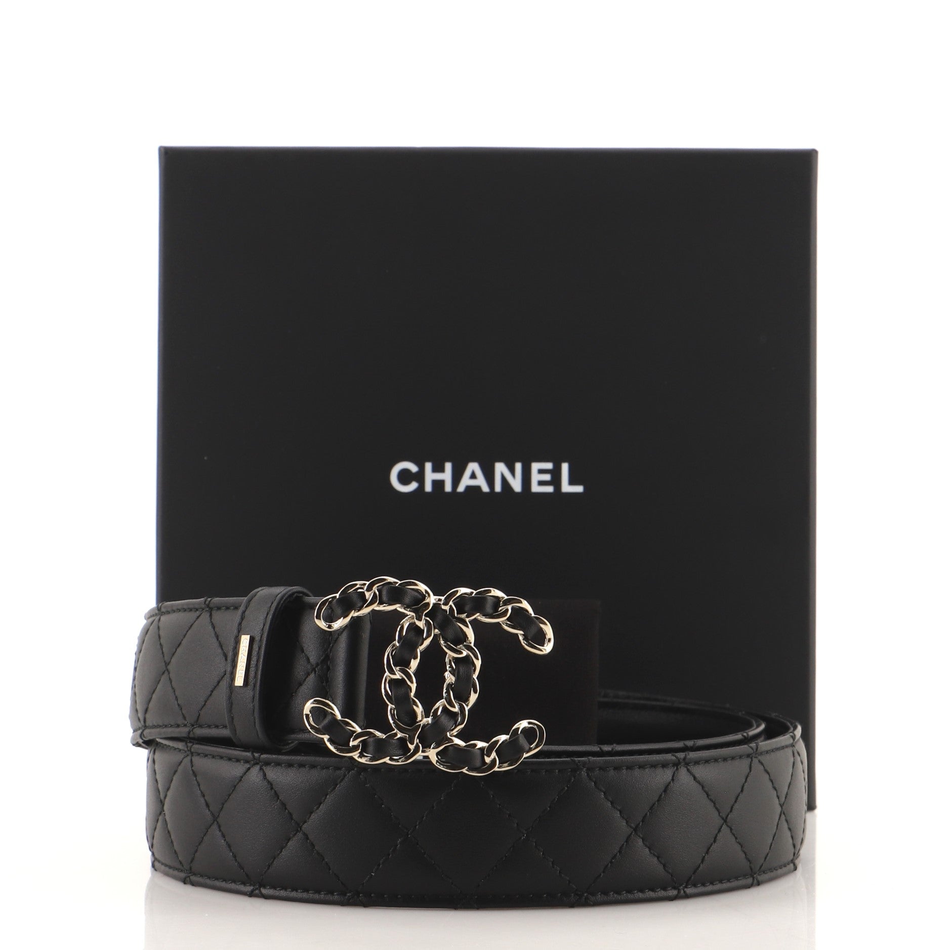 Woven Chain CC Buckle Belt Quilted Leather Medium 85