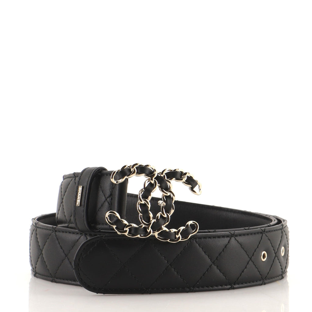 Woven Chain CC Buckle Belt Quilted Leather Medium 85