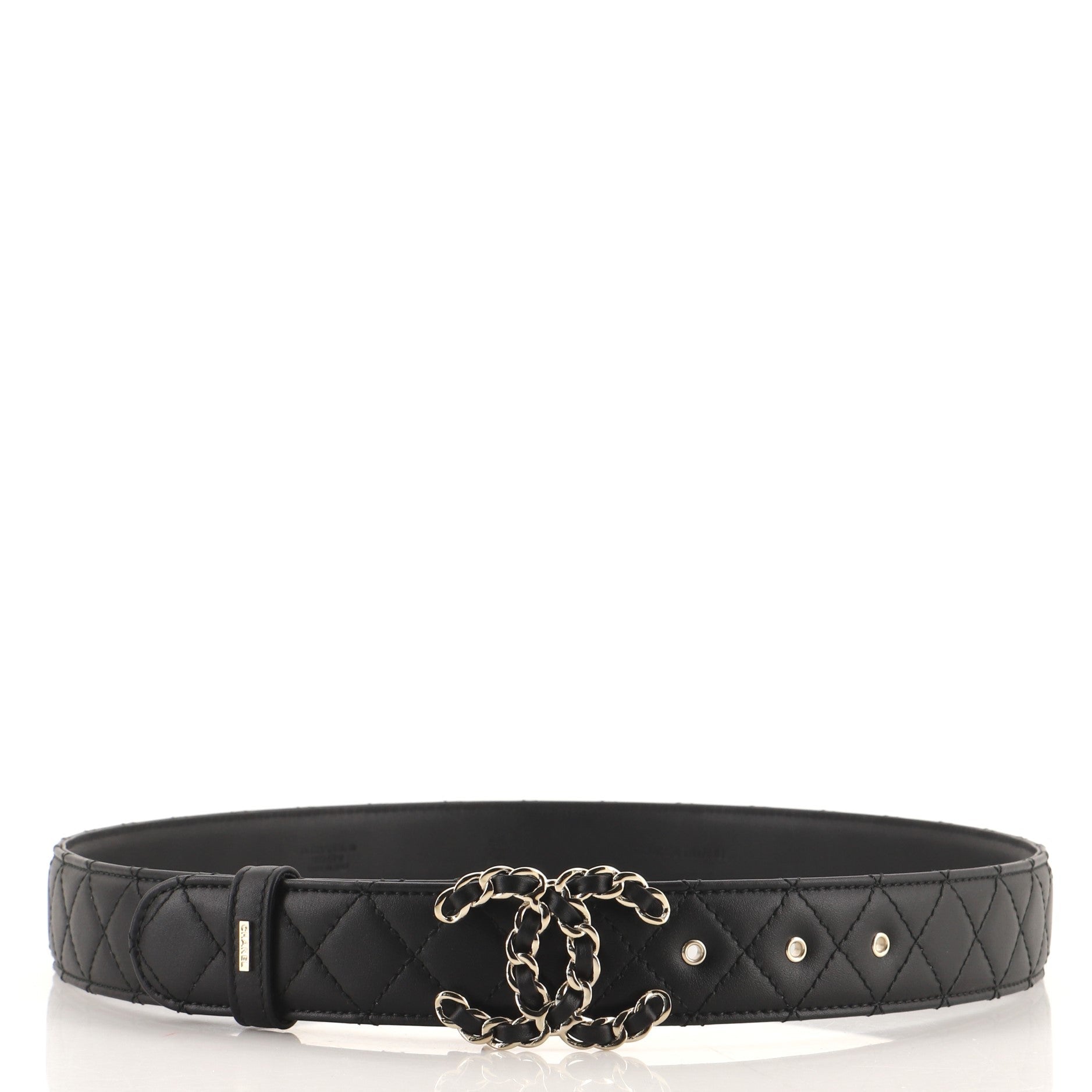 Woven Chain CC Buckle Belt Quilted Leather Medium 85