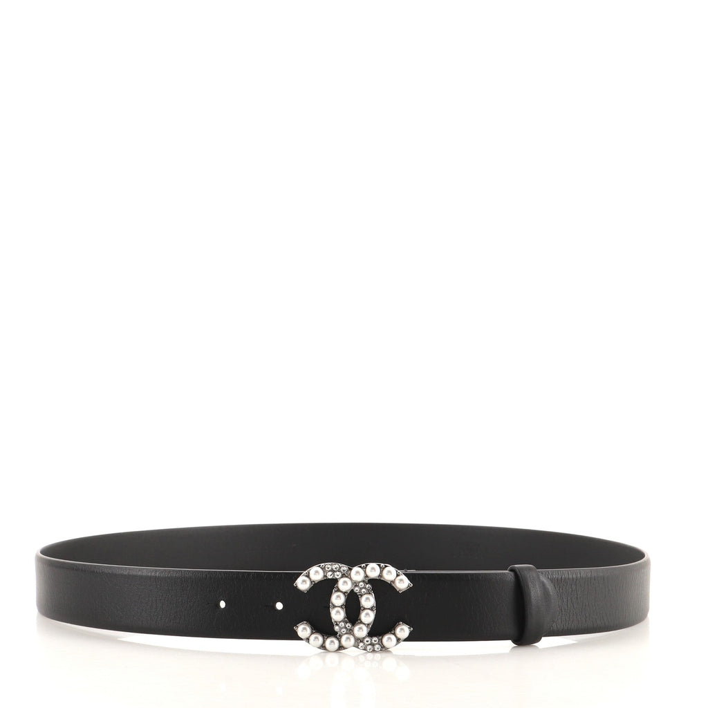 CC Belt Leather and Metal with Faux Pearls and Crystals Medium 90