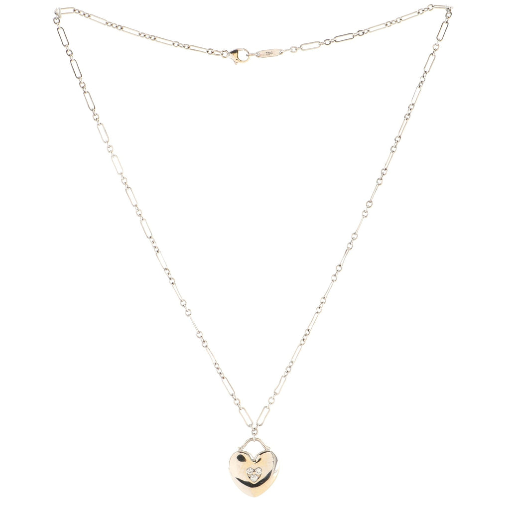 Heart Pendant Chain Necklace 18K White Gold and Diamonds