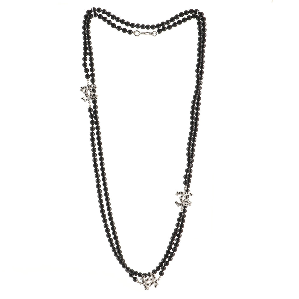 Triple CC Long Necklace Beads with Metal and Rhinestones