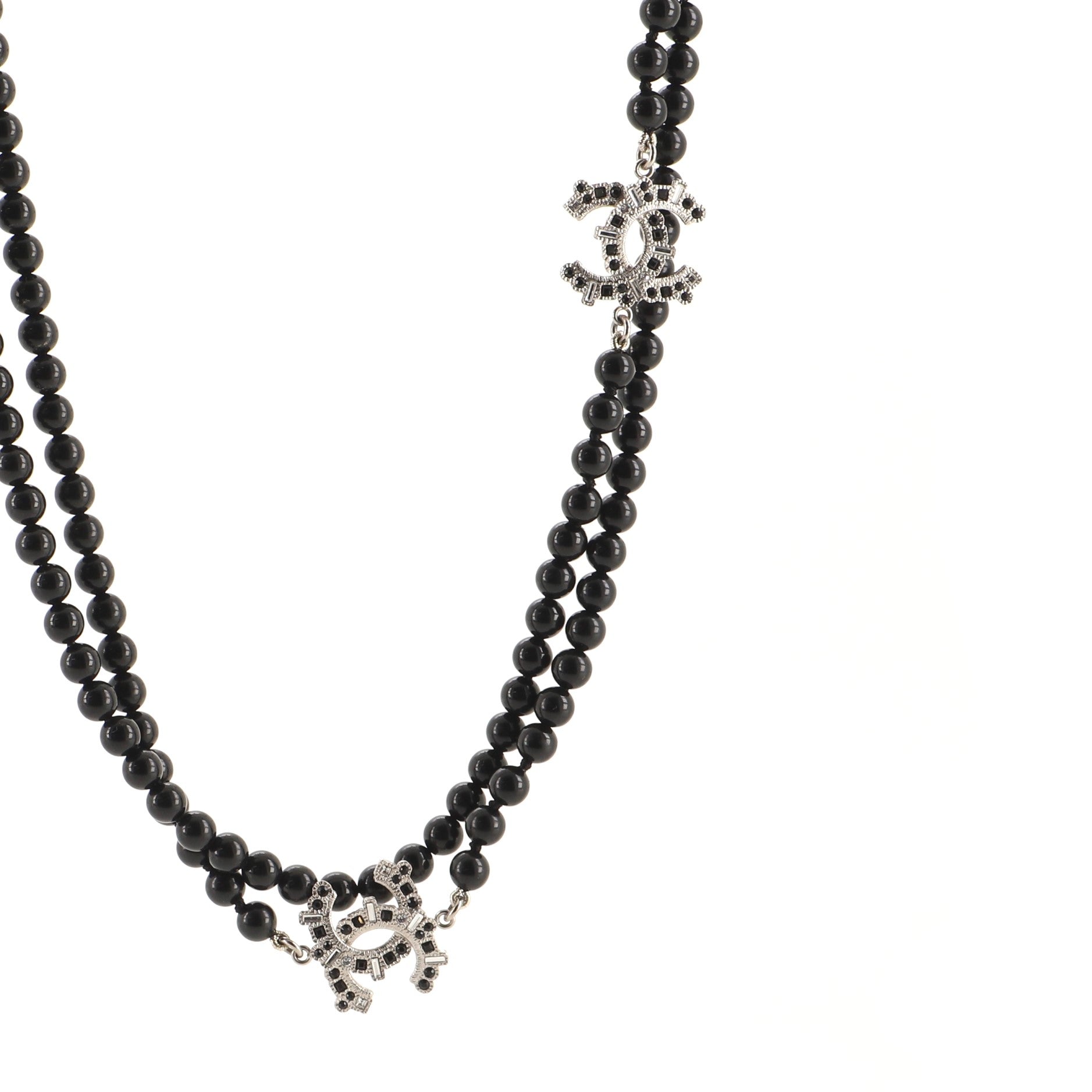 Triple CC Long Necklace Beads with Metal and Rhinestones