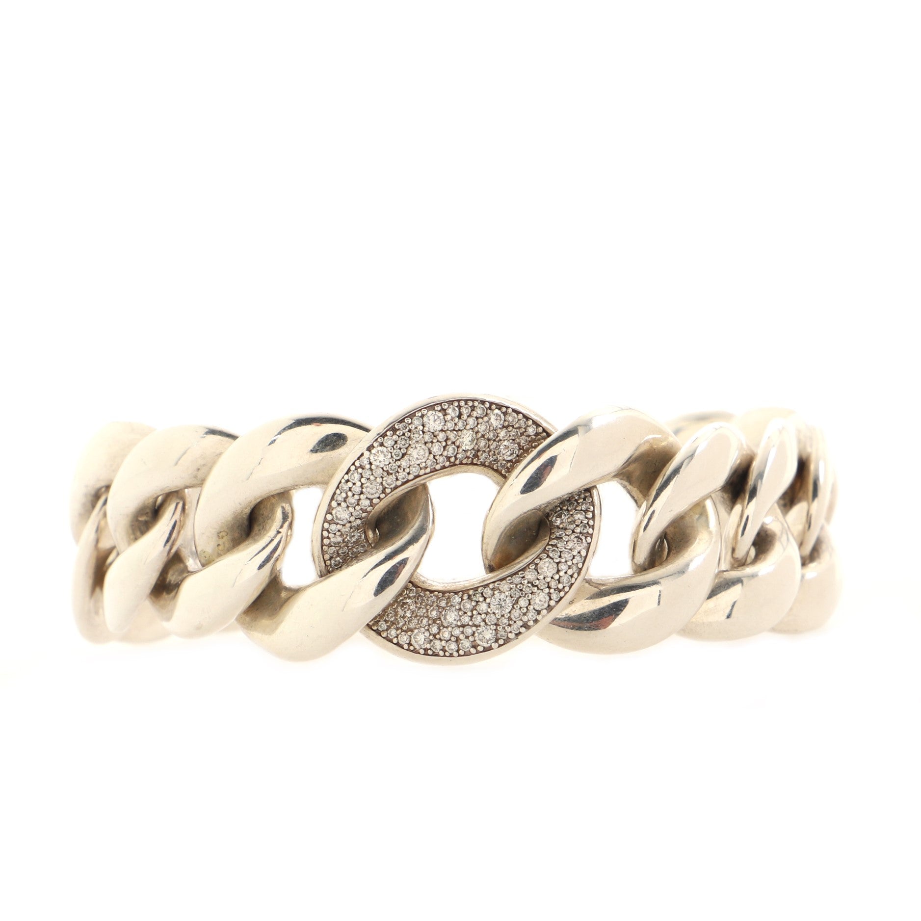 Belmont Curb Link Bracelet Sterling Silver with Diamonds Large