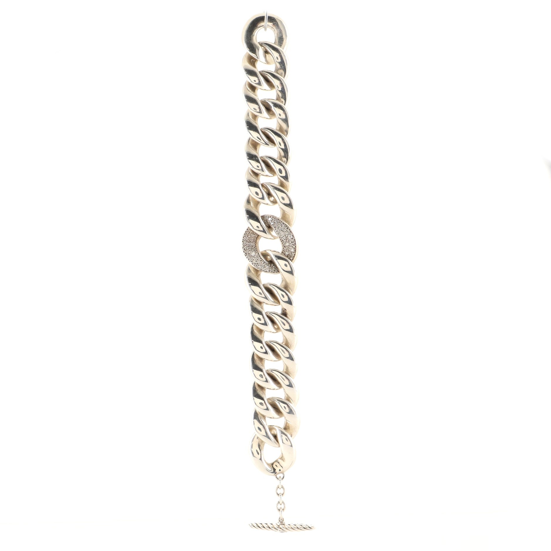 Belmont Curb Link Bracelet Sterling Silver with Diamonds Large