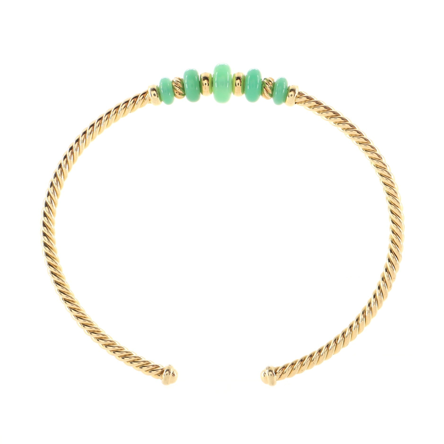 Rio Rondelle Cabled Cuff Bracelet 18K Yellow Gold and Chrysoprase