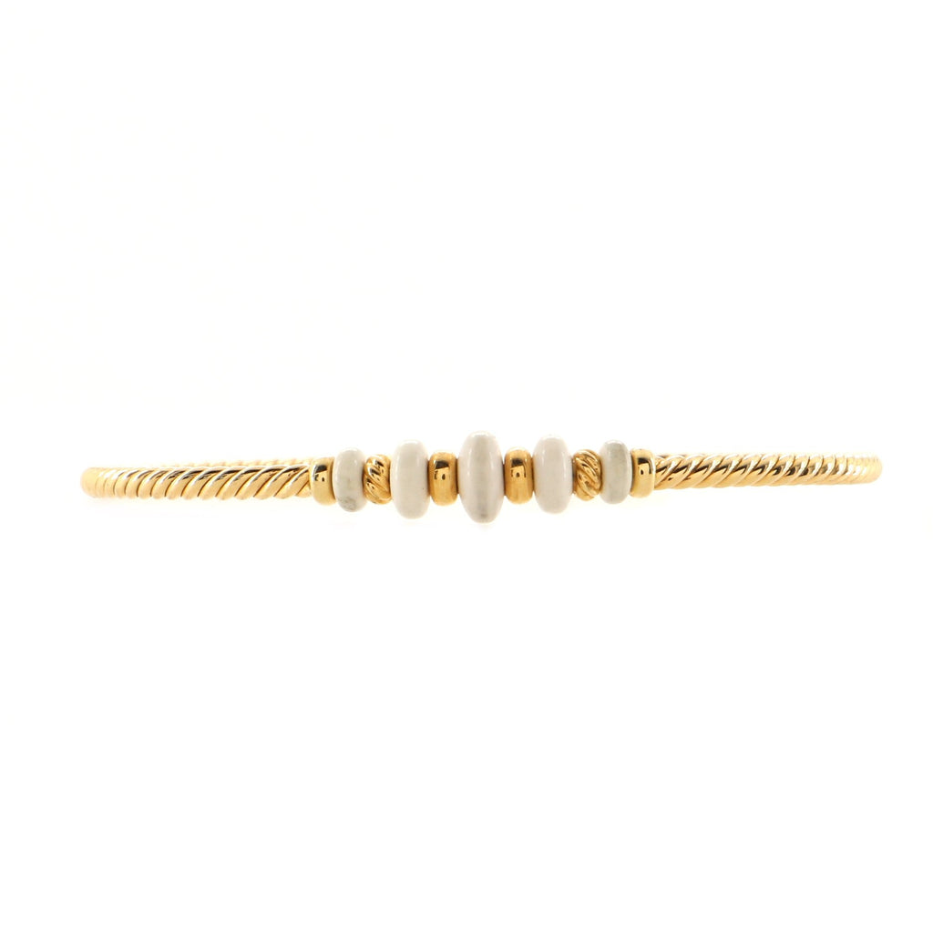 Rio Rondelle Cabled Cuff Bracelet 18K Yellow Gold and White Agate