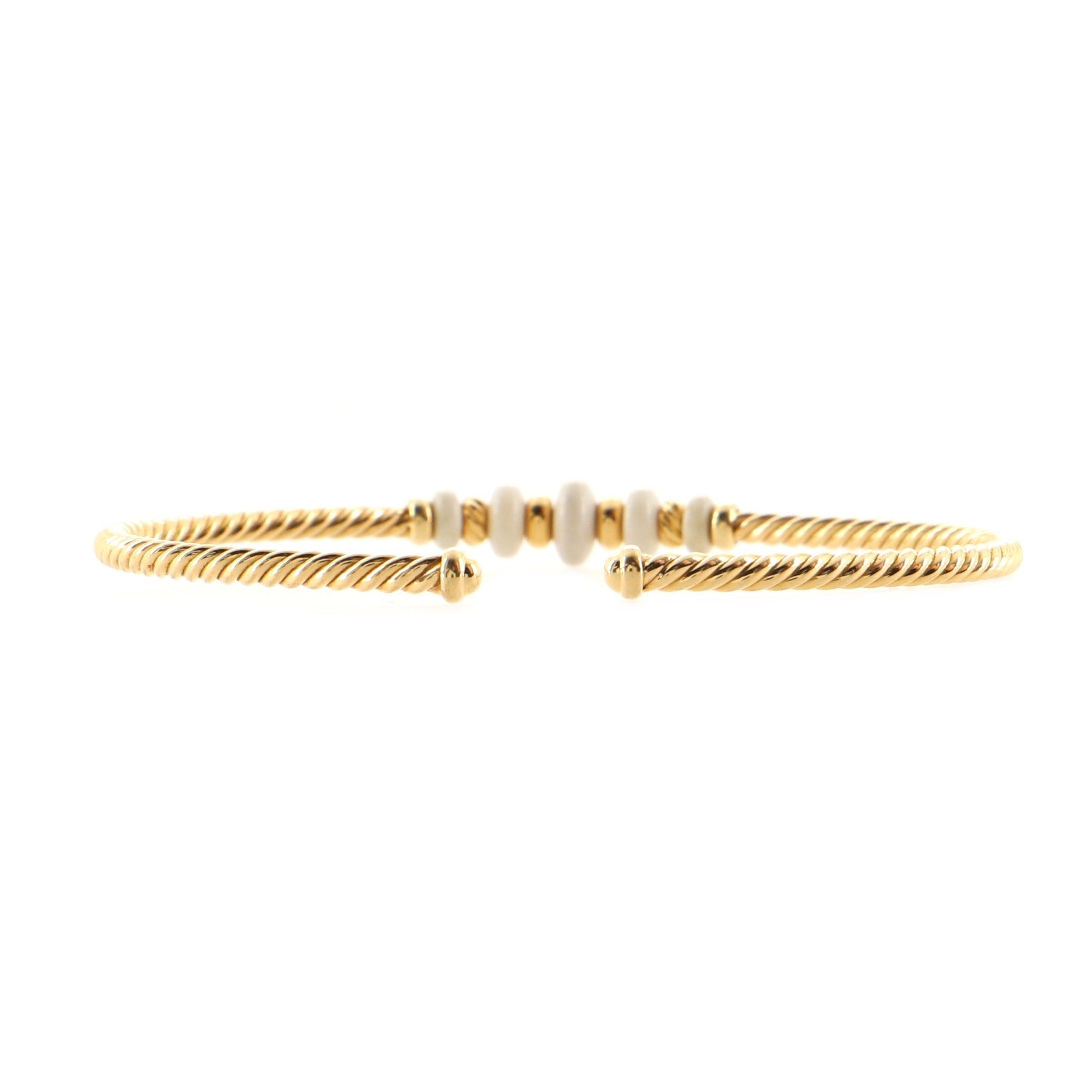 Rio Rondelle Cabled Cuff Bracelet 18K Yellow Gold and White Agate