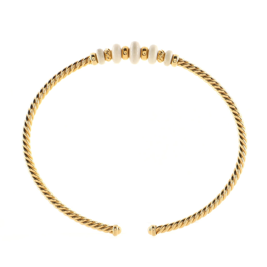 Rio Rondelle Cabled Cuff Bracelet 18K Yellow Gold and White Agate
