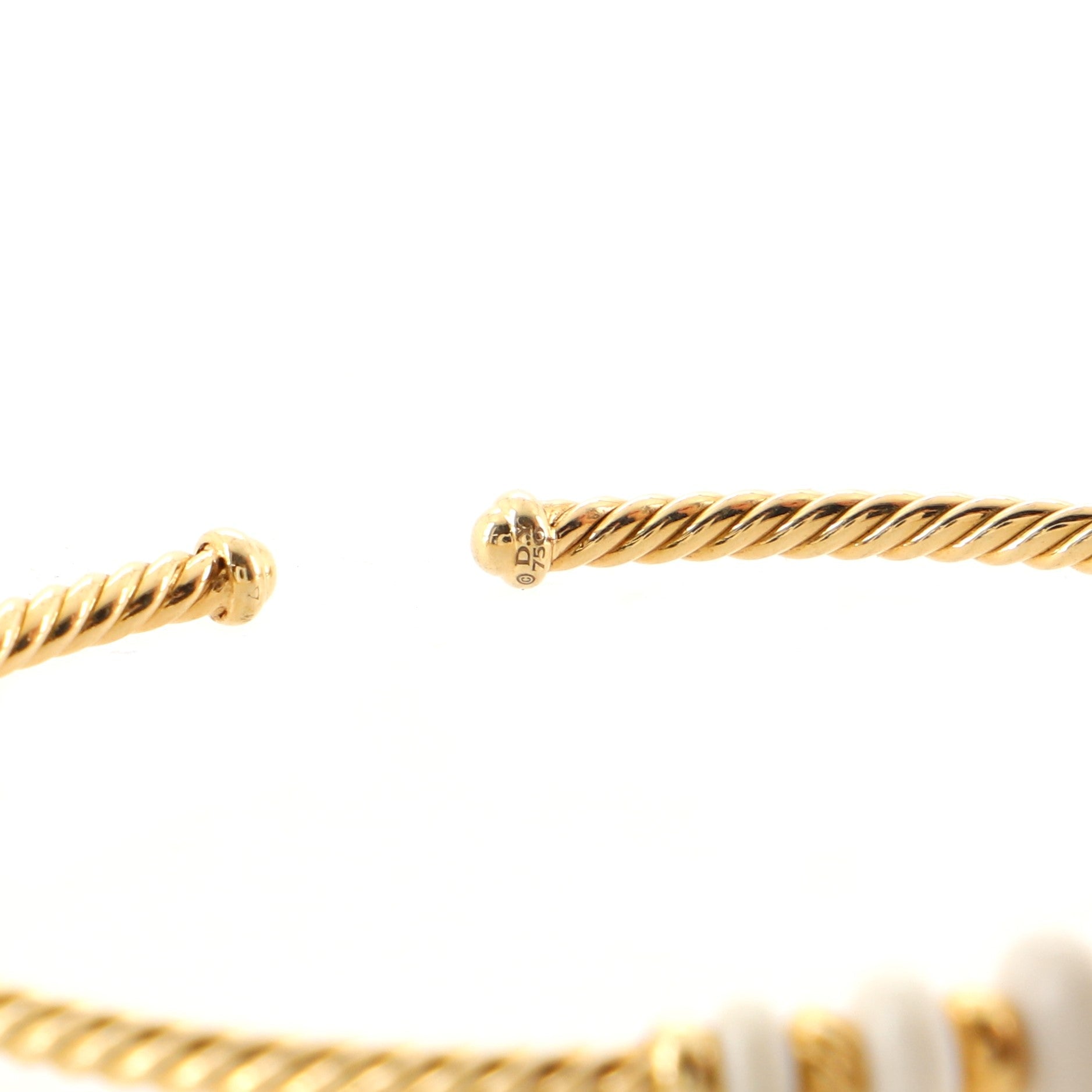 Rio Rondelle Cabled Cuff Bracelet 18K Yellow Gold and White Agate
