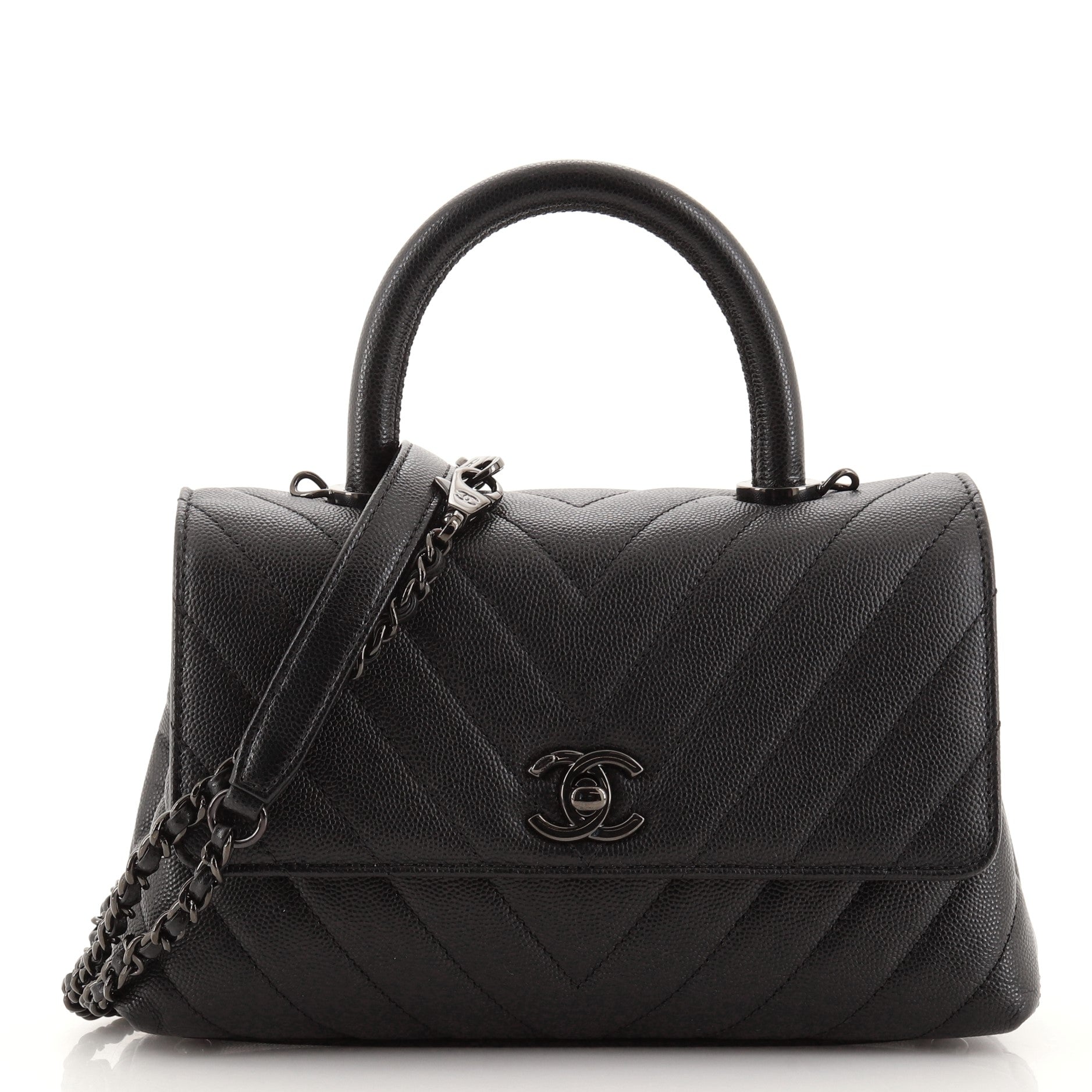 Coco Top Handle Bag Chevron Caviar Mini