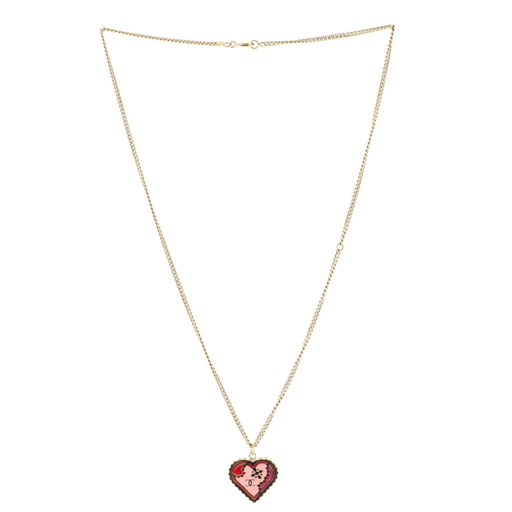 CC Heart Pendant Necklace Metal and Enamel