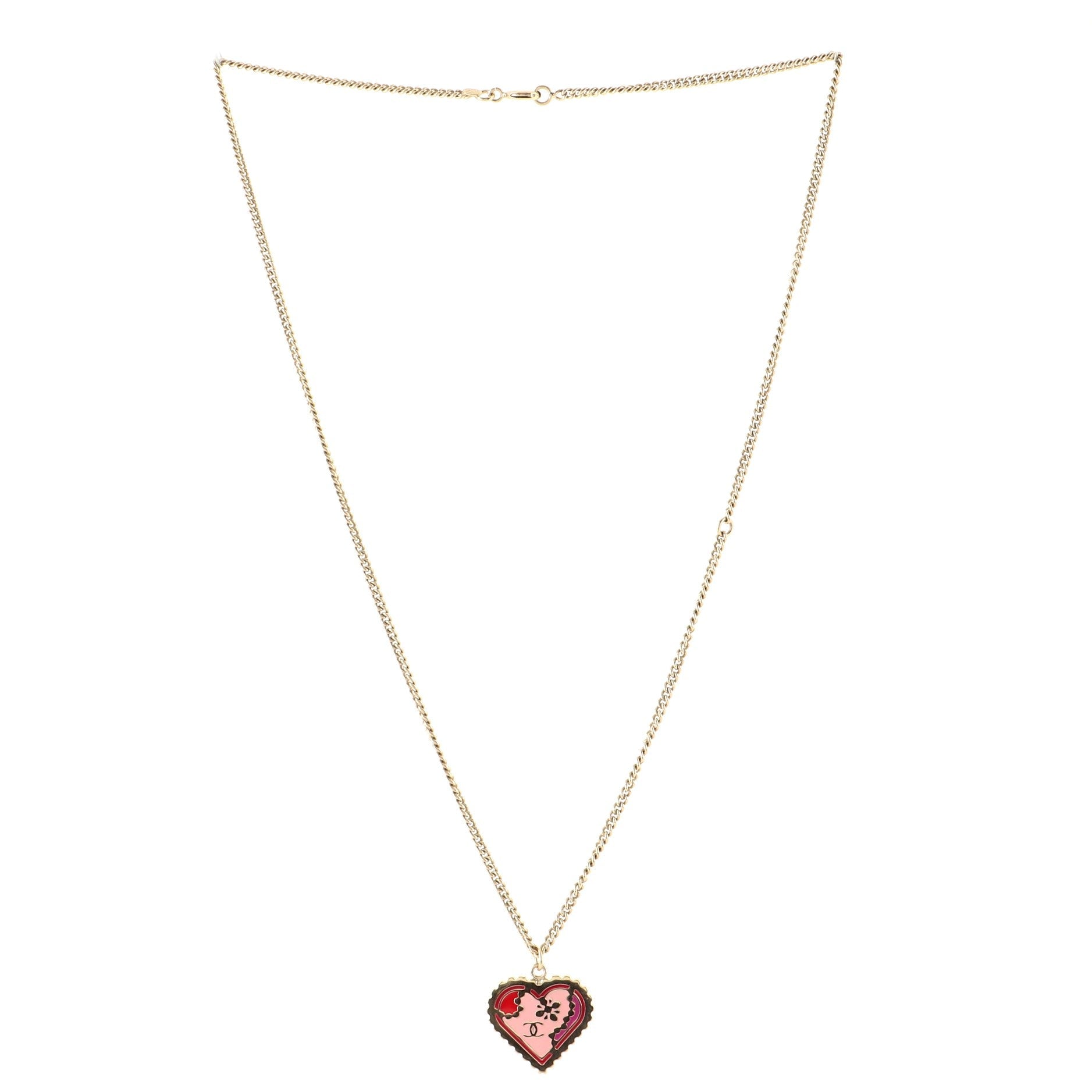 CC Heart Pendant Necklace Metal and Enamel