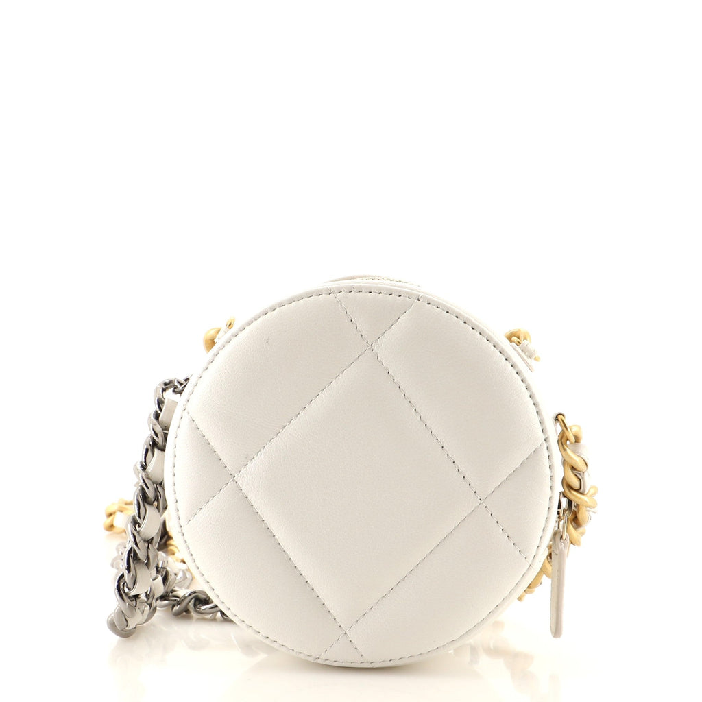 19 Round Clutch with Chain Quilted Lambskin