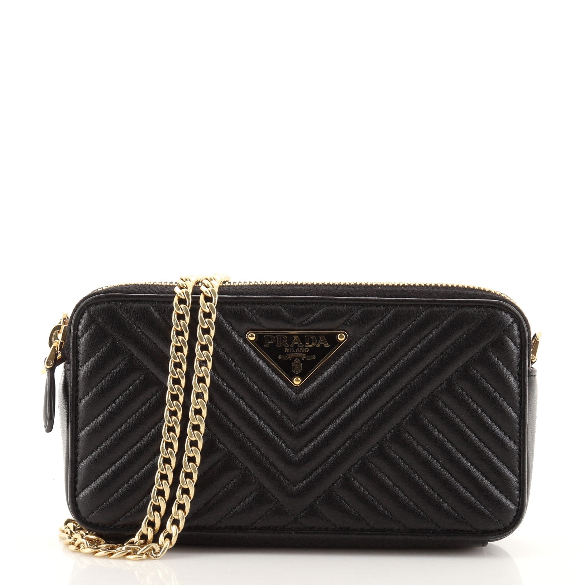 Double Zip Wallet on Chain Crossbody Chevron Leather Mini