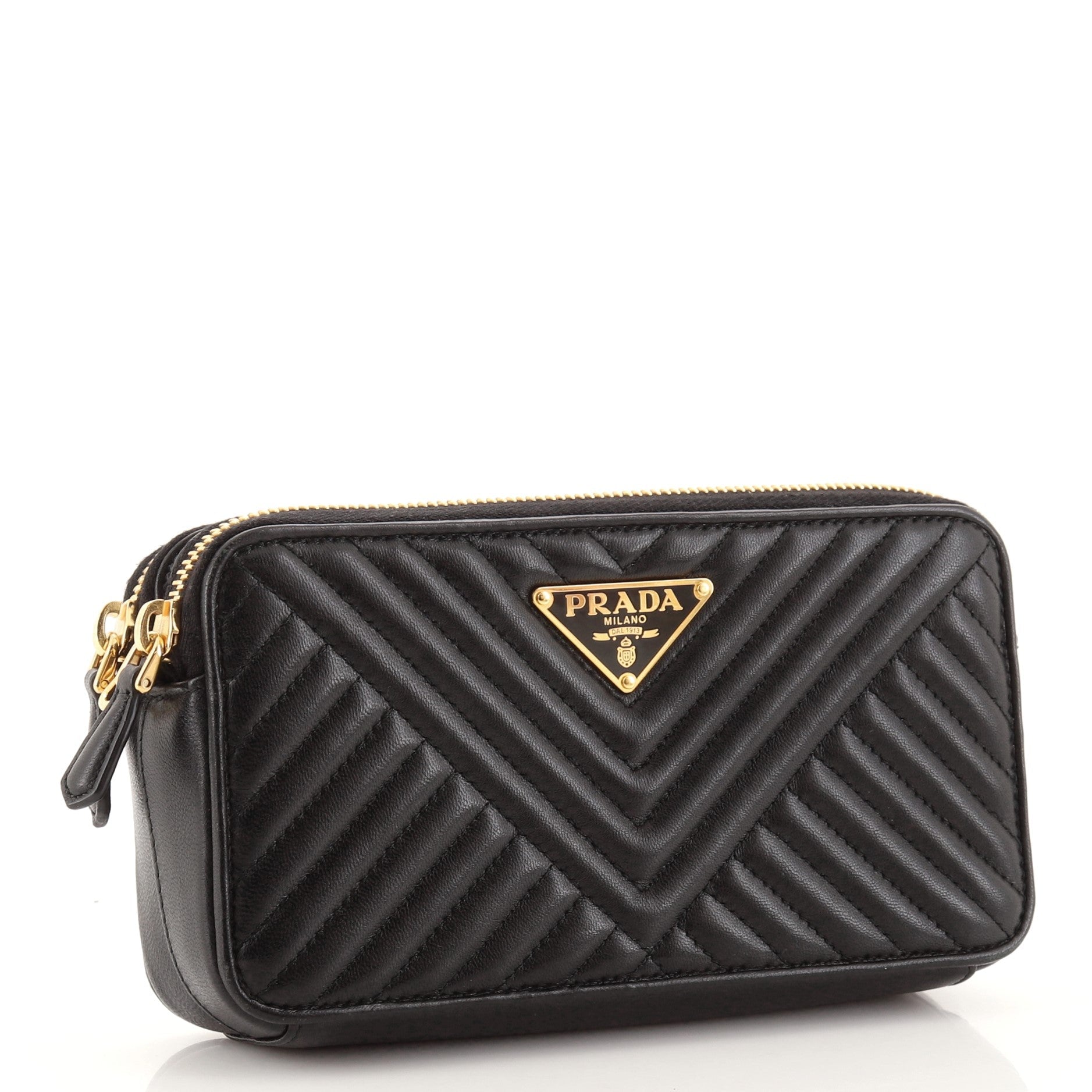 Double Zip Wallet on Chain Crossbody Chevron Leather Mini