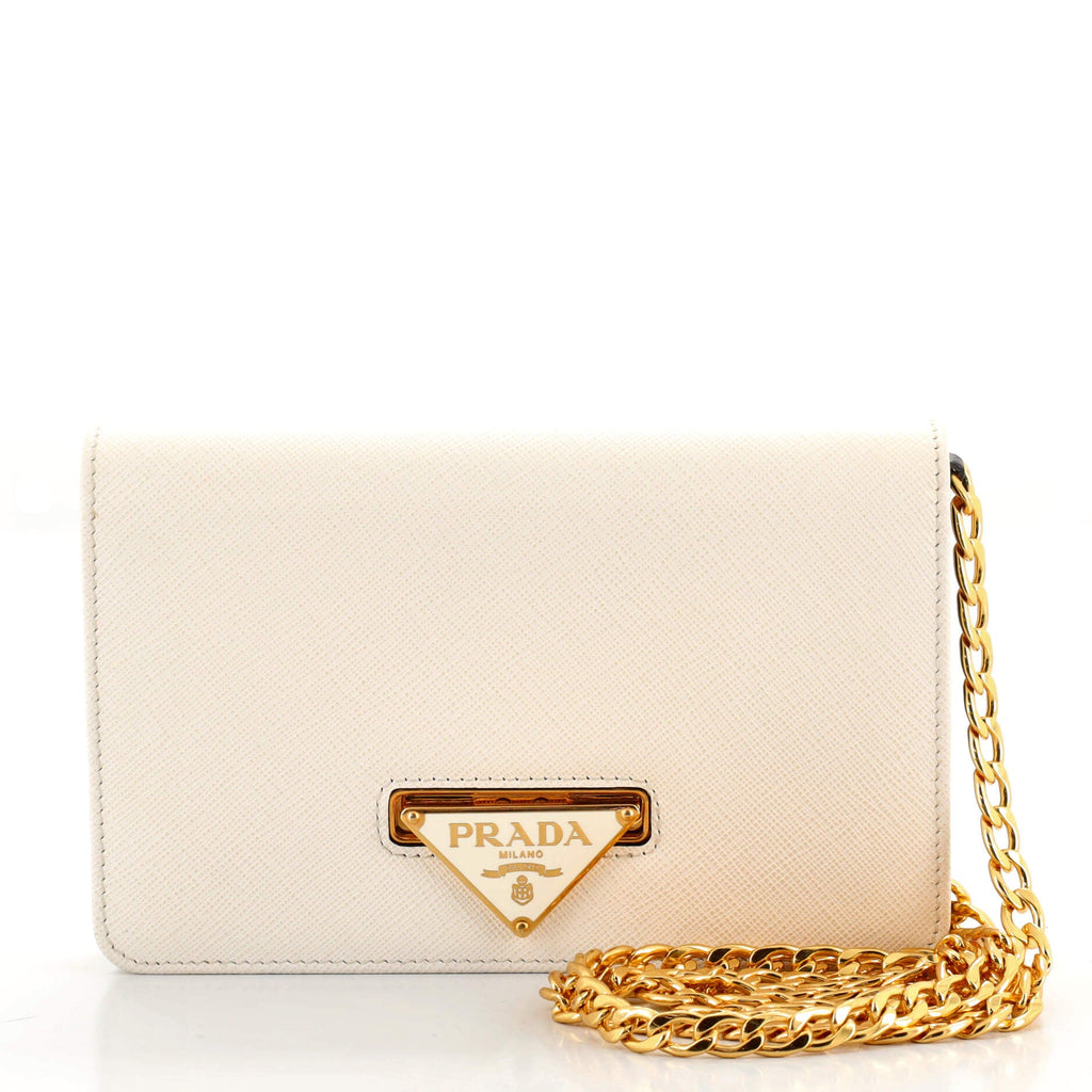 Flip Lock Wallet on Chain Clutch Saffiano Leather Small