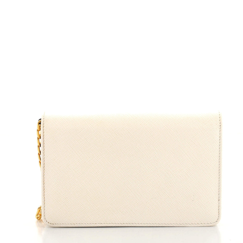 Flip Lock Wallet on Chain Clutch Saffiano Leather Small