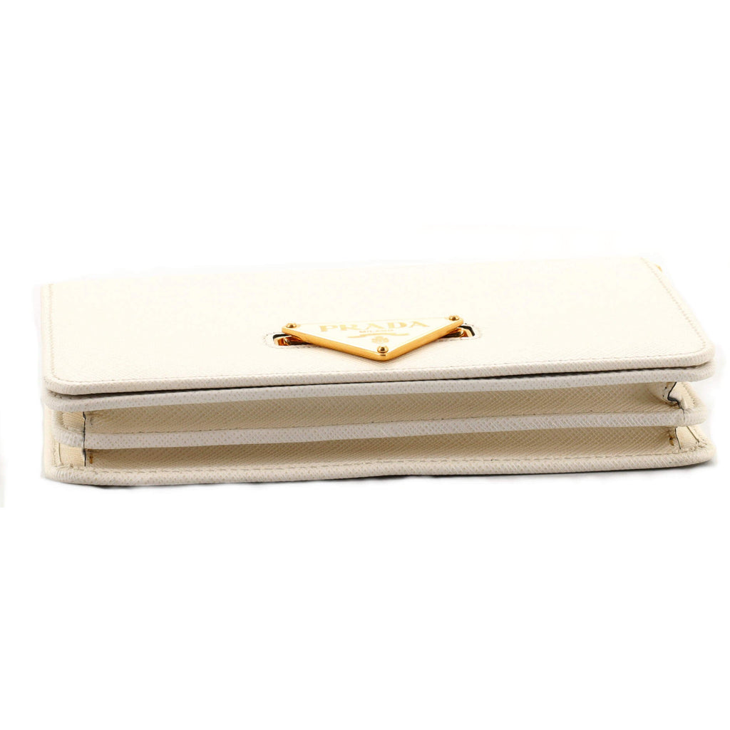 Flip Lock Wallet on Chain Clutch Saffiano Leather Small