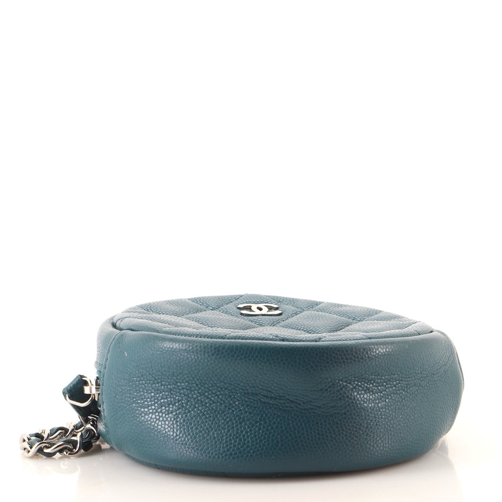 Round Clutch with Chain Quilted Caviar Mini