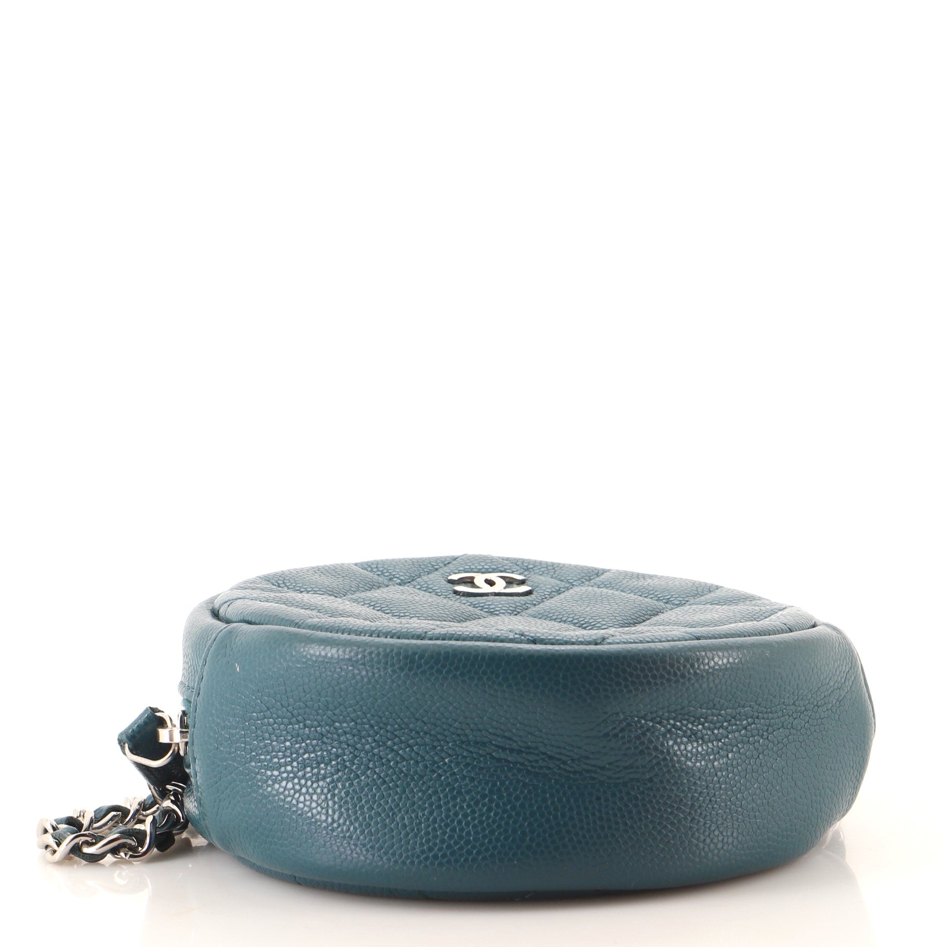 Round Clutch with Chain Quilted Caviar Mini