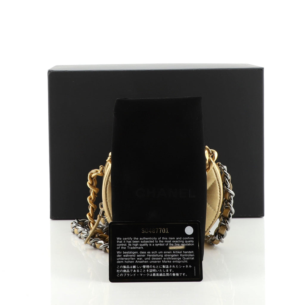 19 Round Clutch with Chain Quilted Lambskin