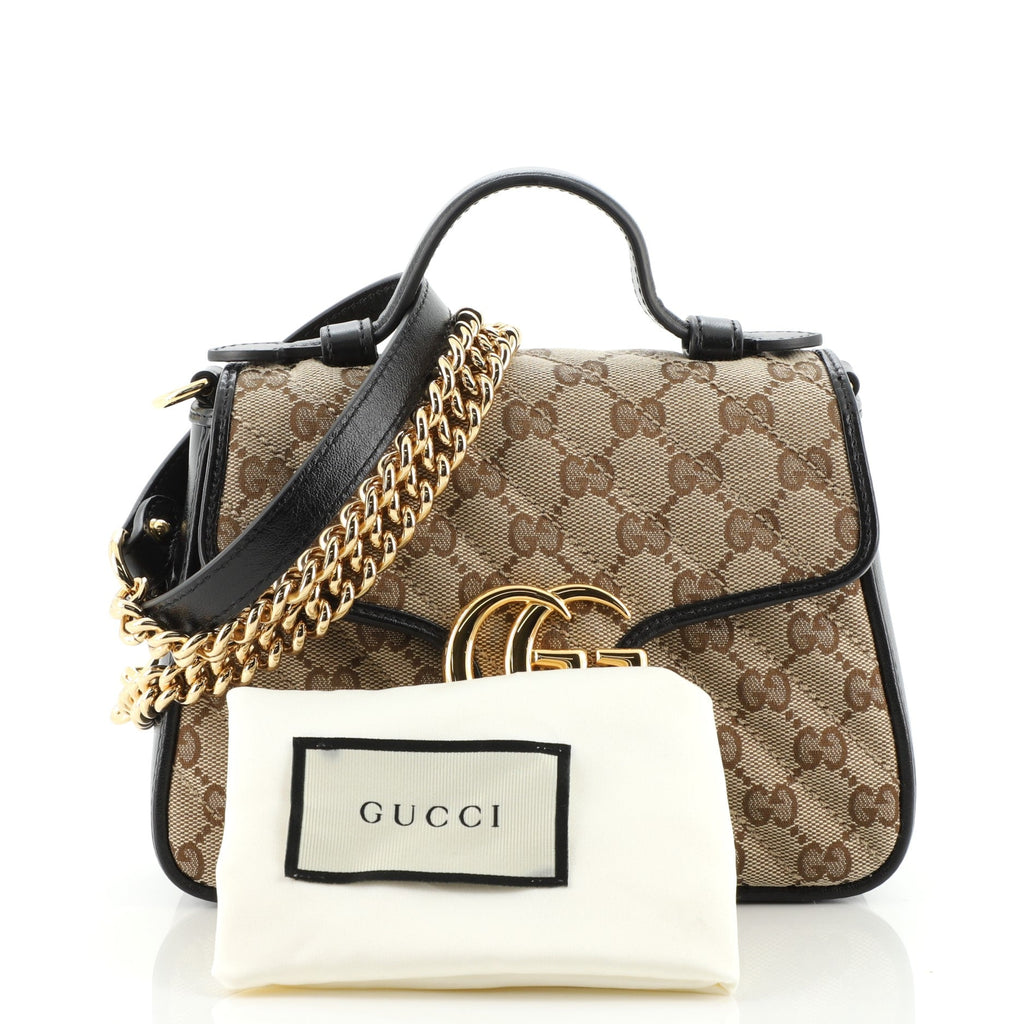 GG Marmont Top Handle Flap Bag Diagonal Quilted GG Canvas Mini