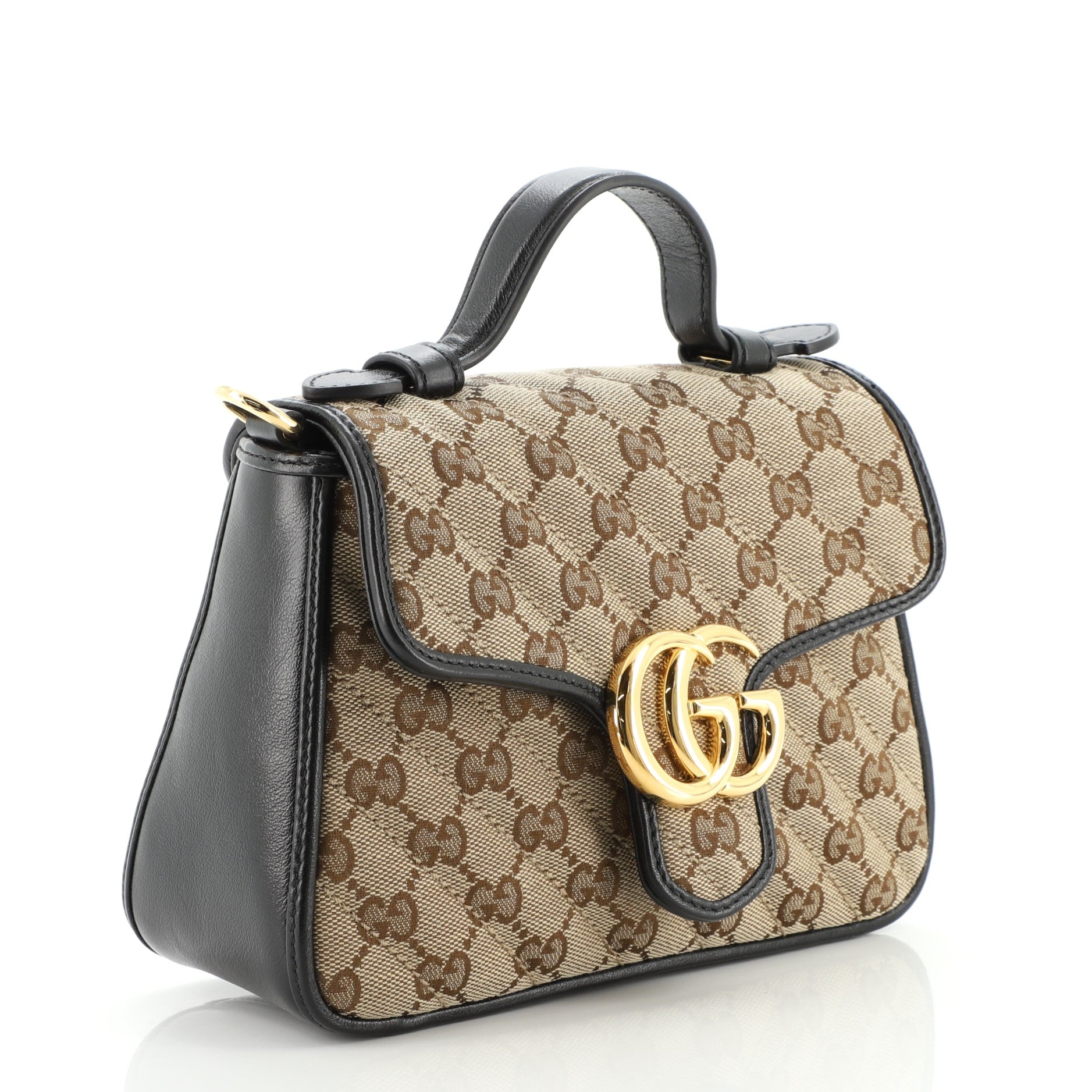 GG Marmont Top Handle Flap Bag Diagonal Quilted GG Canvas Mini