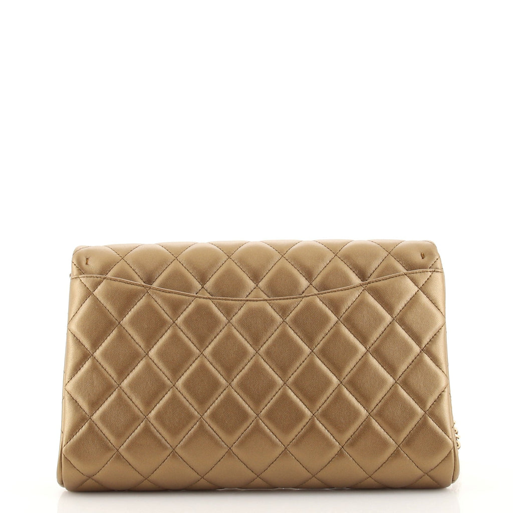 Clutch with Chain Quilted Lambskin
