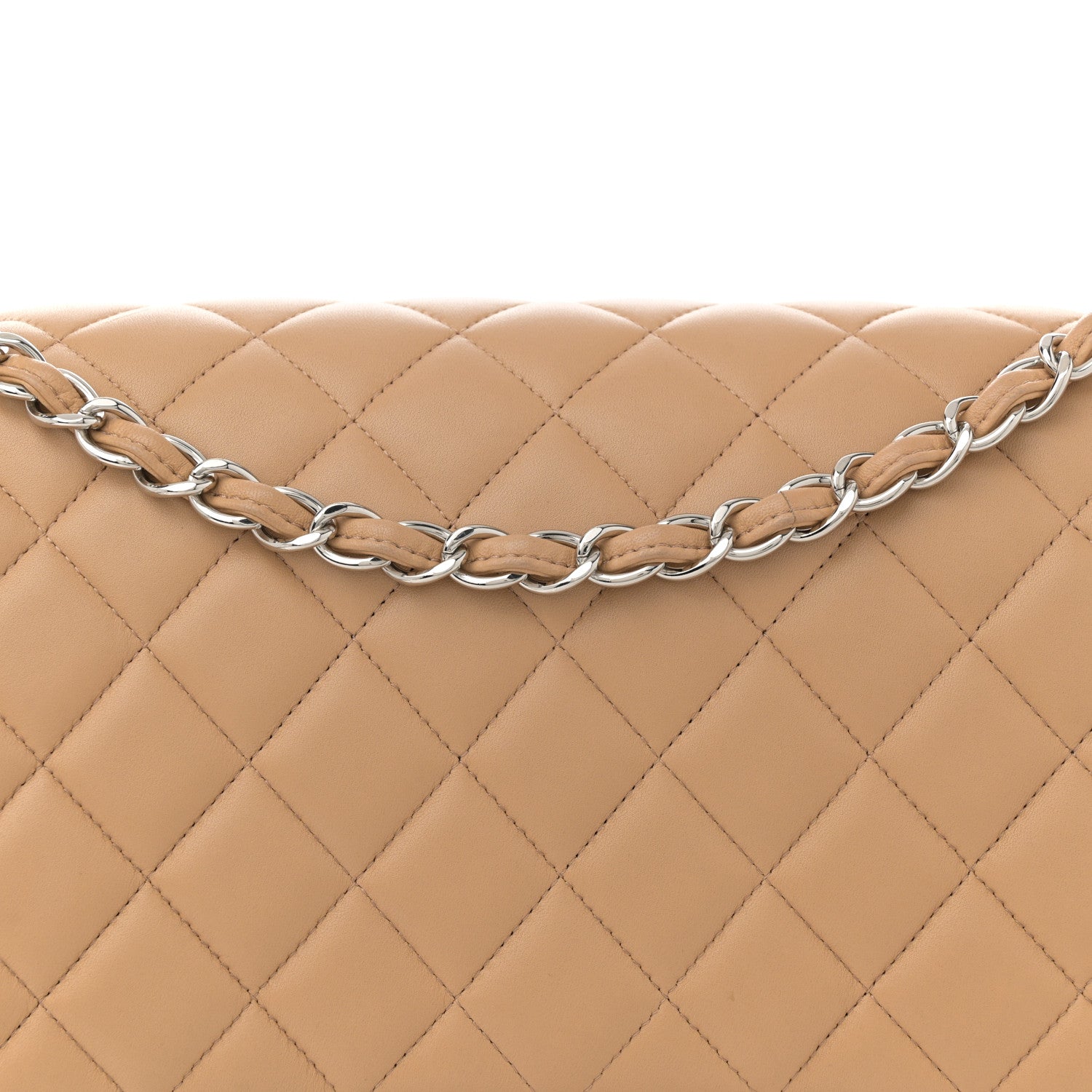 Lambskin Quilted Maxi Double Flap Beige