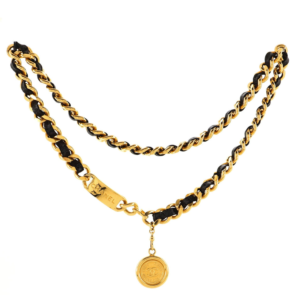 Vintage Medallion Chain Belt Metal and Leather 80