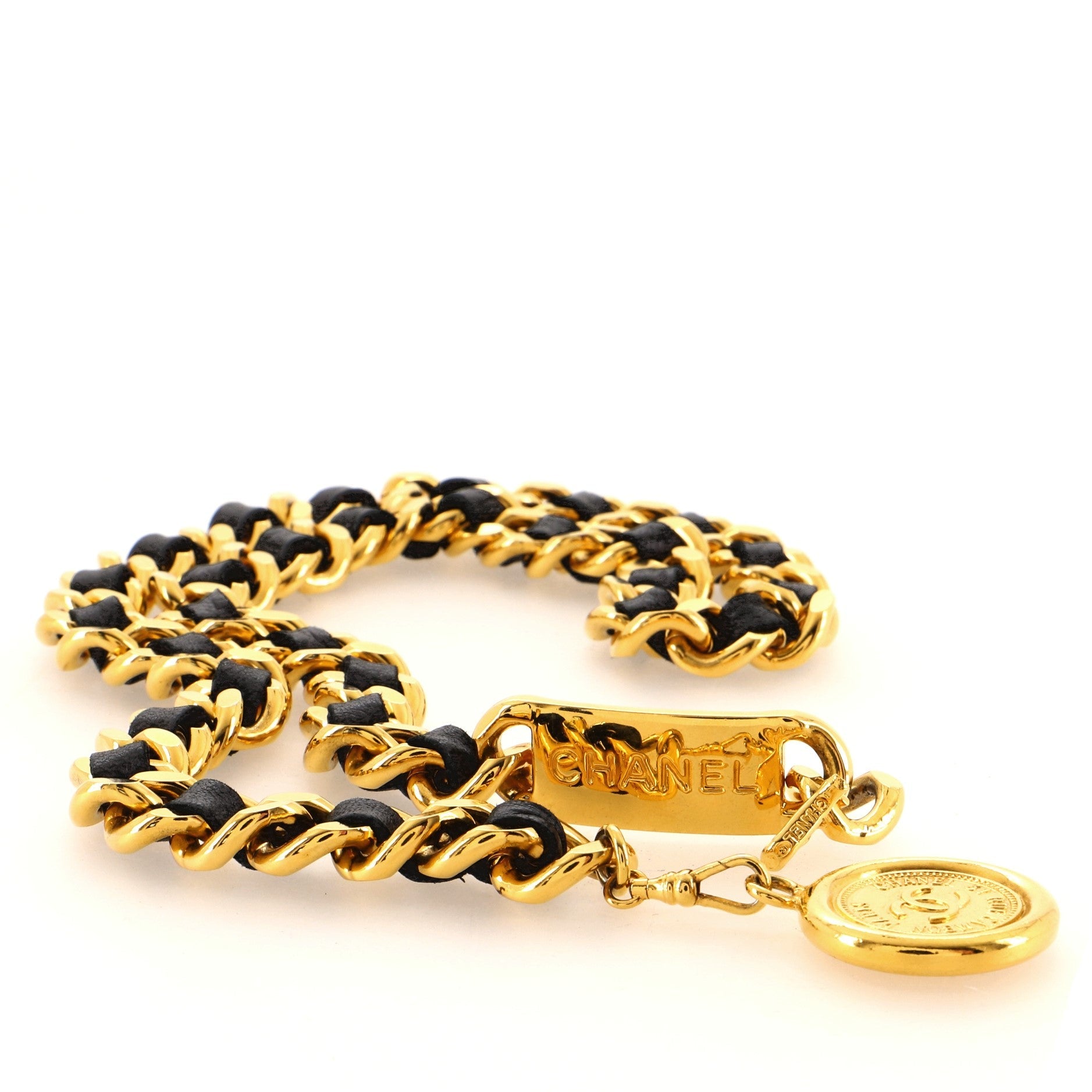 Vintage Medallion Chain Belt Metal and Leather 80