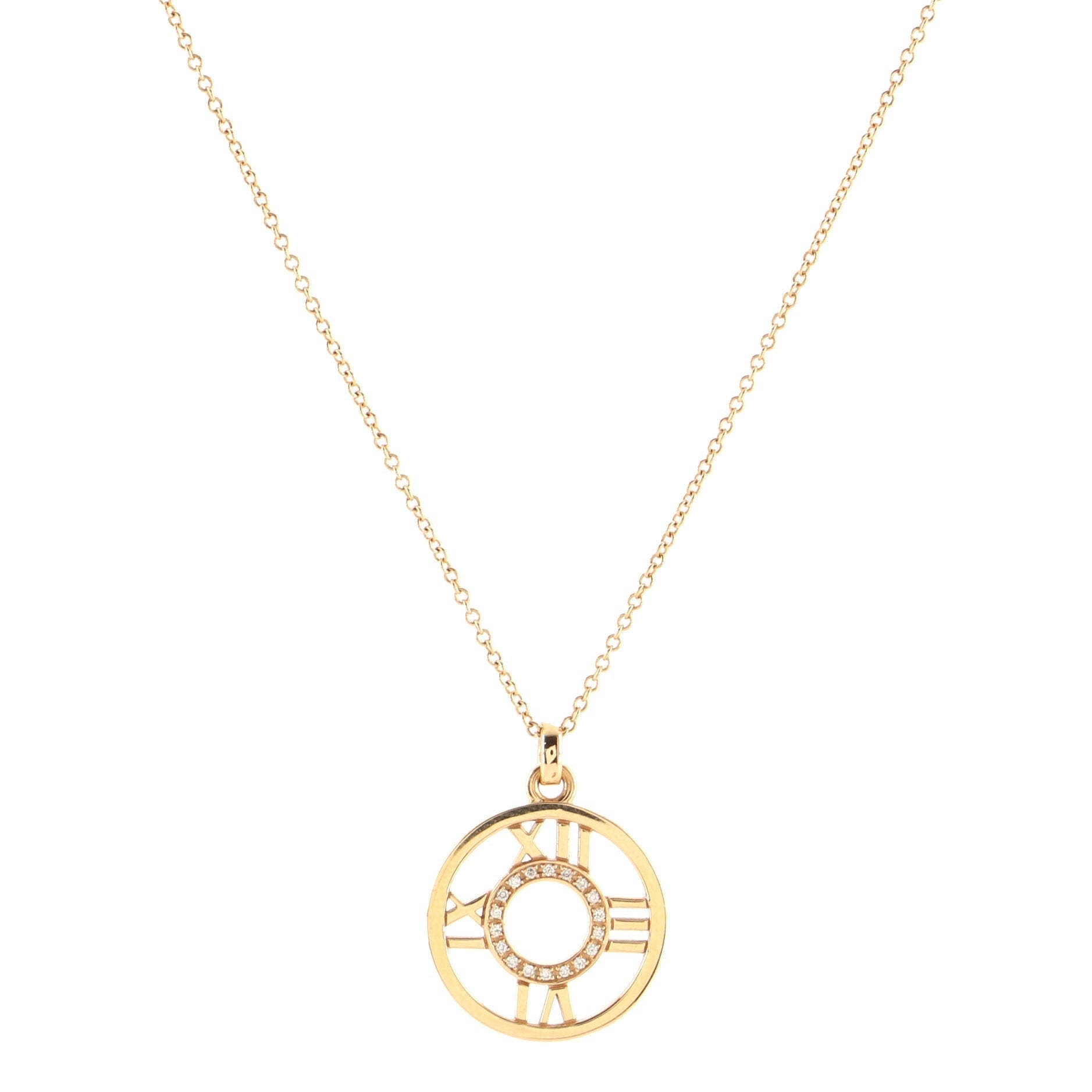 Atlas Open Medallion Pendant Necklace 18K Rose Gold with Diamonds Small