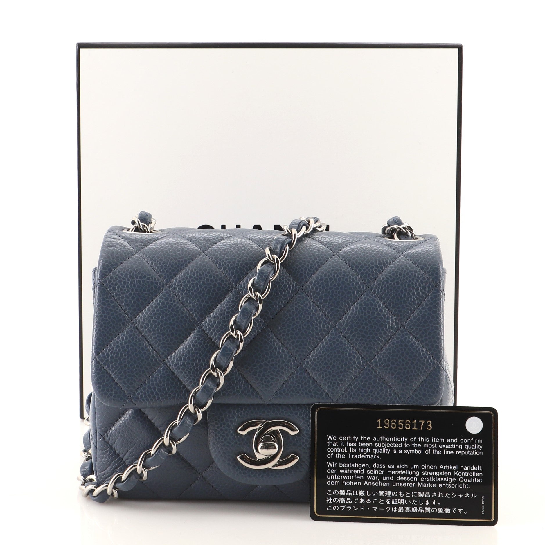 Square Classic Single Flap Bag Quilted Caviar Mini