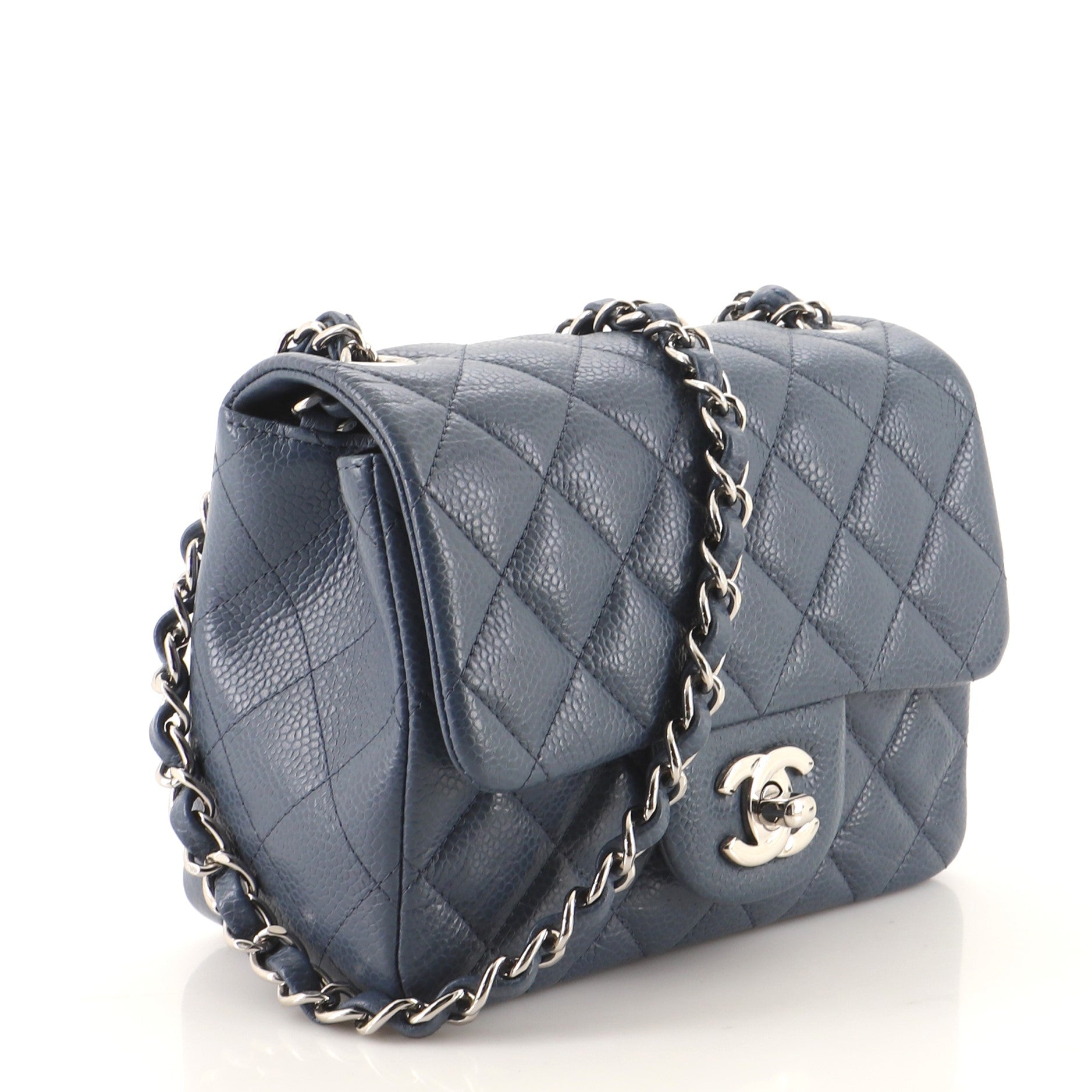 Square Classic Single Flap Bag Quilted Caviar Mini