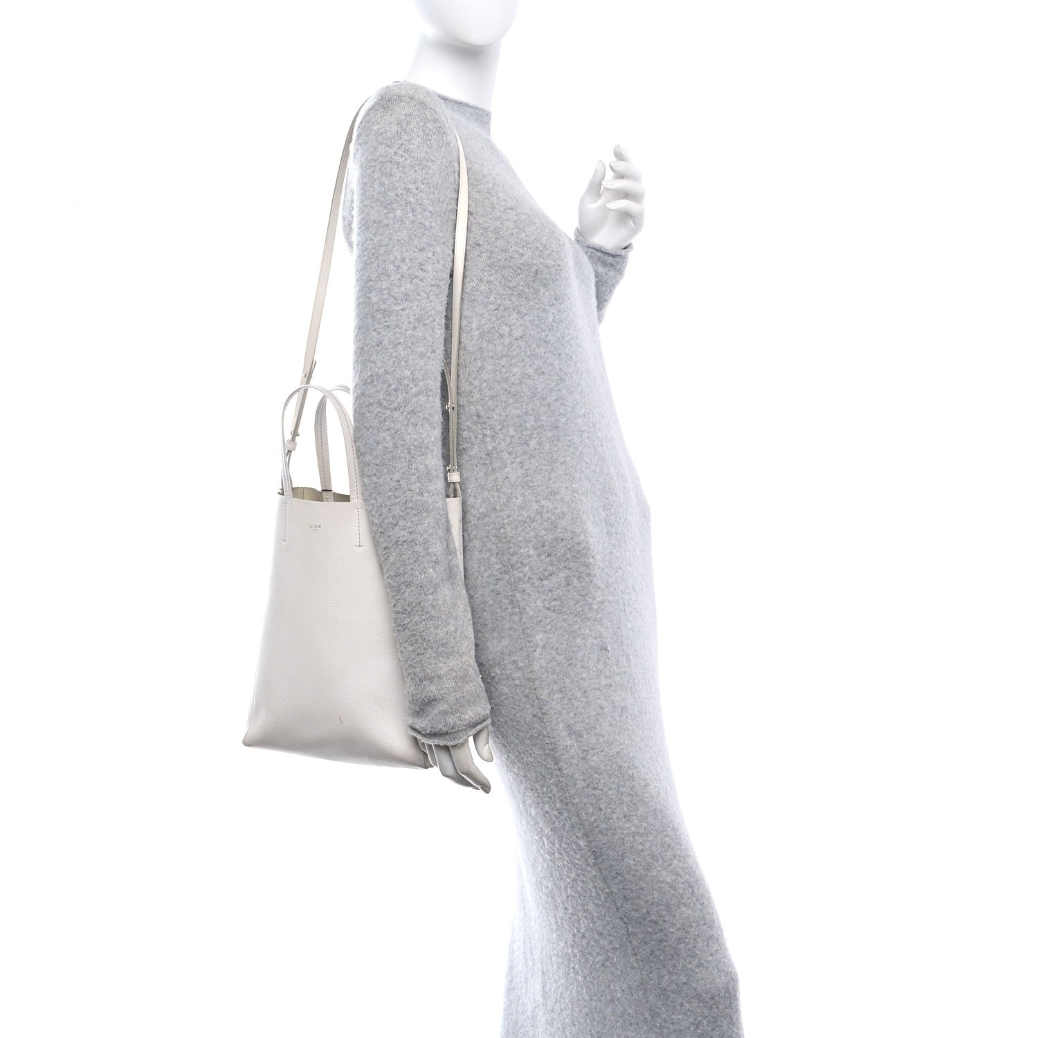 Grained Calfskin Small Vertical Cabas Cream
