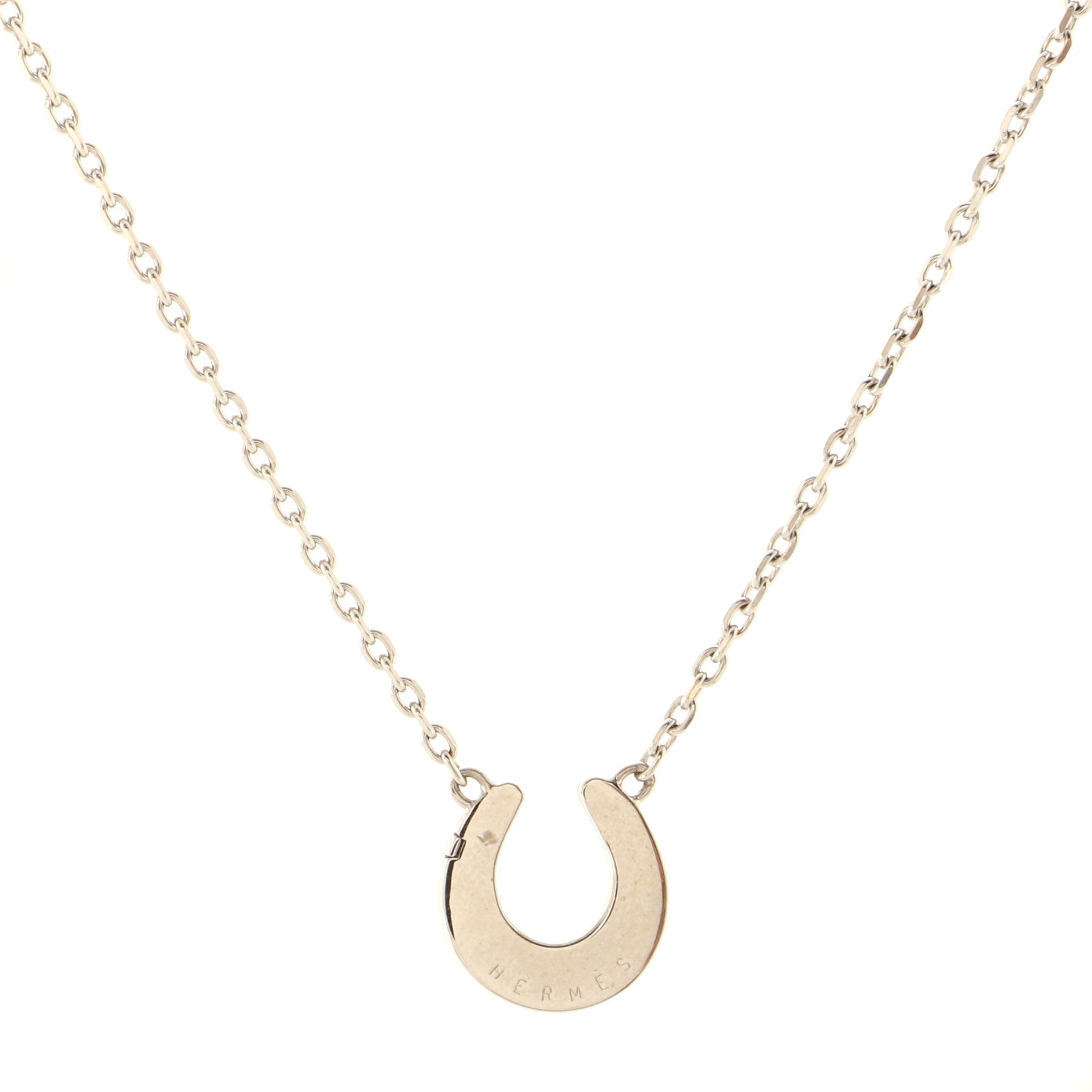 Horseshoe Pendant Necklace 18K White Gold with Diamonds