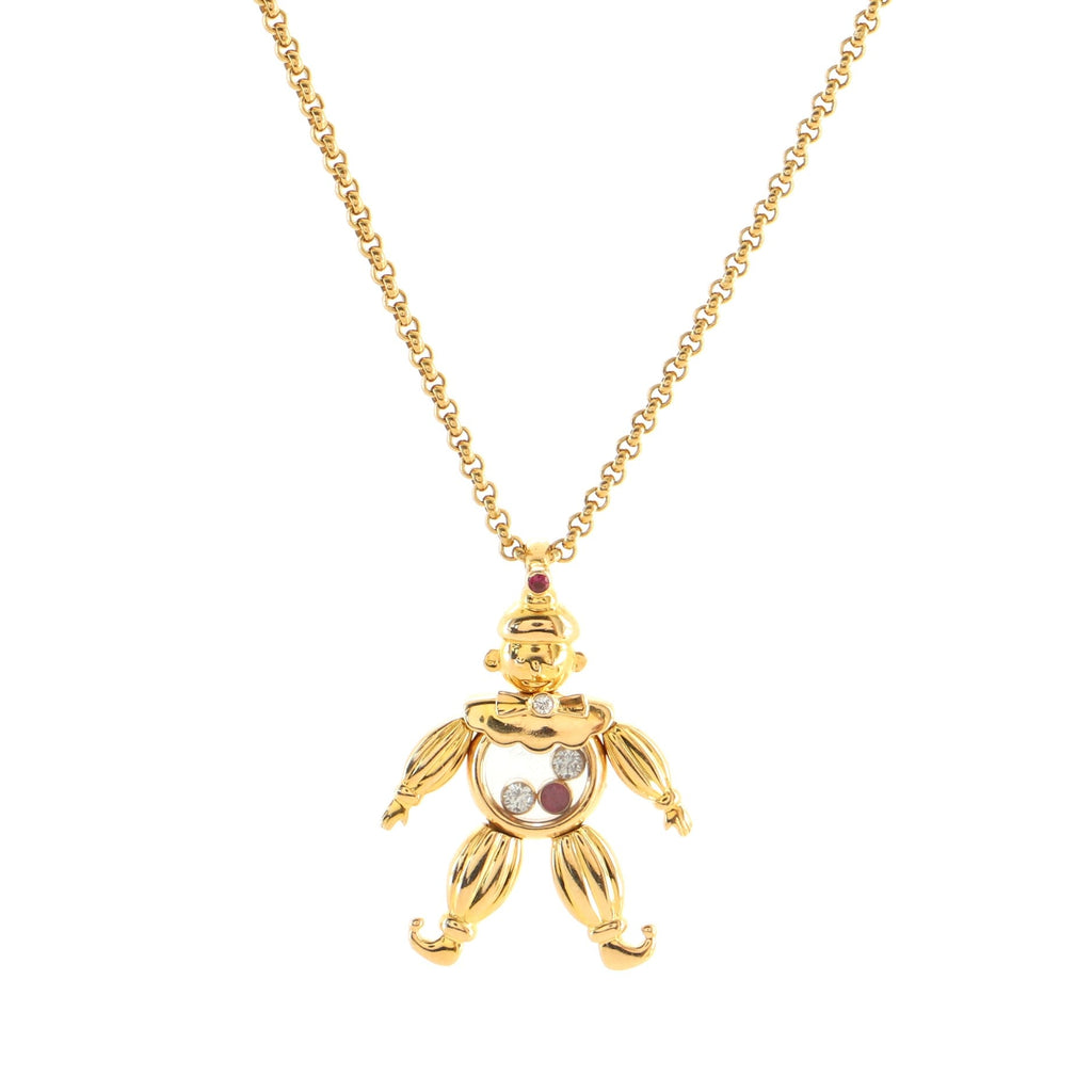 Happy Diamonds Clown Pendant Necklace 18K Yellow Gold with Diamonds and Rubies