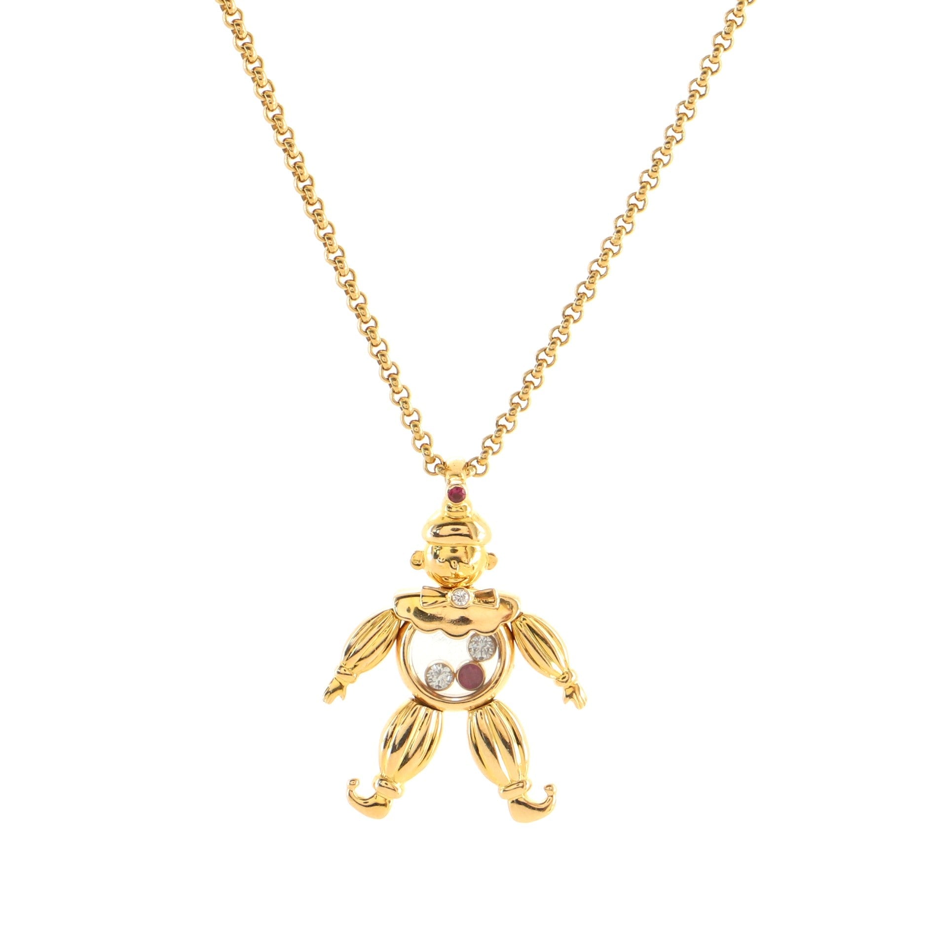 Happy Diamonds Clown Pendant Necklace 18K Yellow Gold with Diamonds and Rubies
