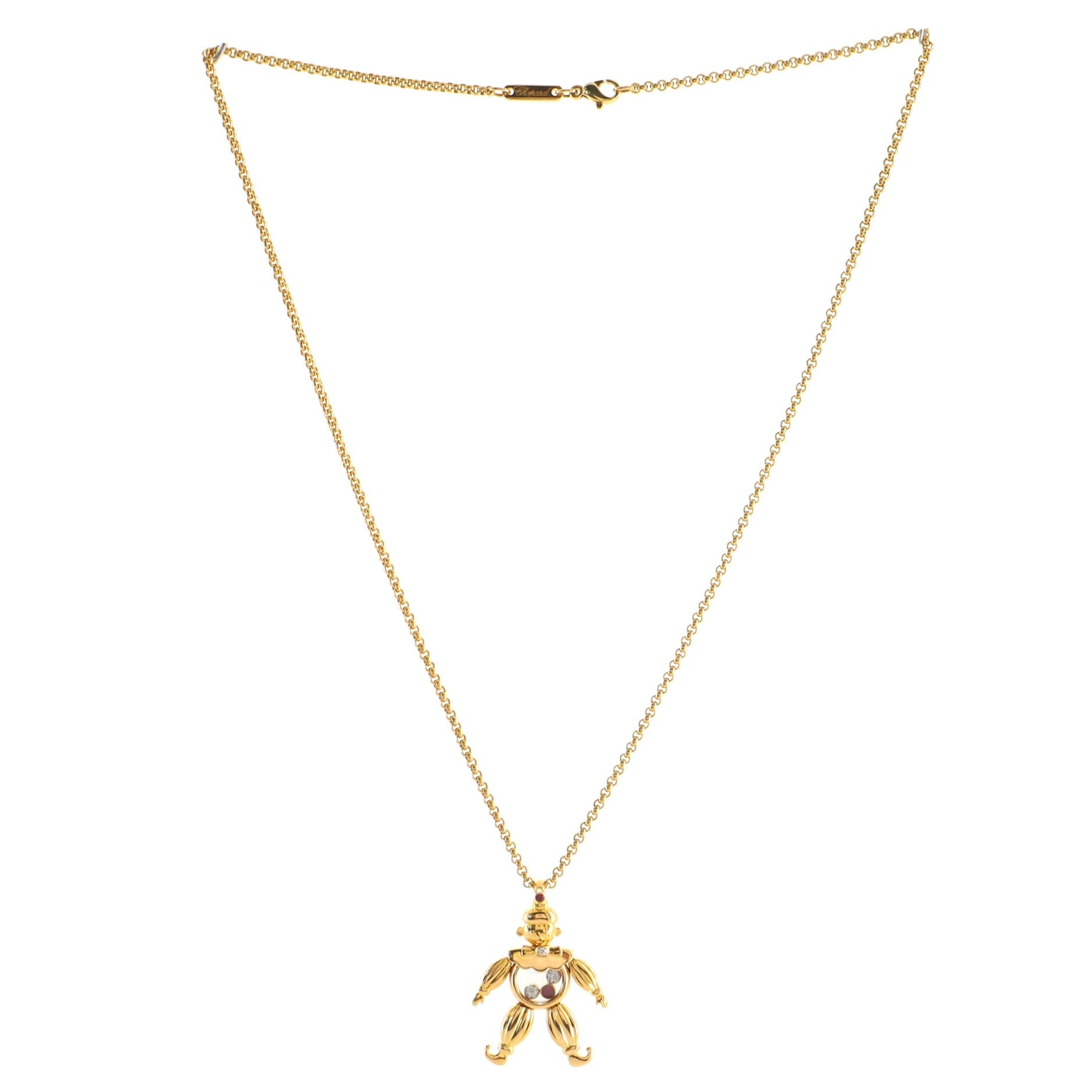 Happy Diamonds Clown Pendant Necklace 18K Yellow Gold with Diamonds and Rubies