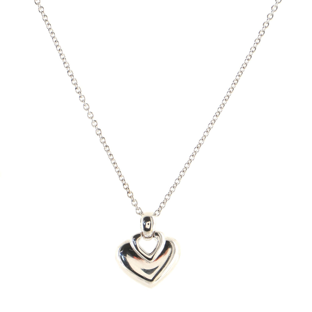 Doppio Cuore Heart Pendant Necklace 18K White Gold