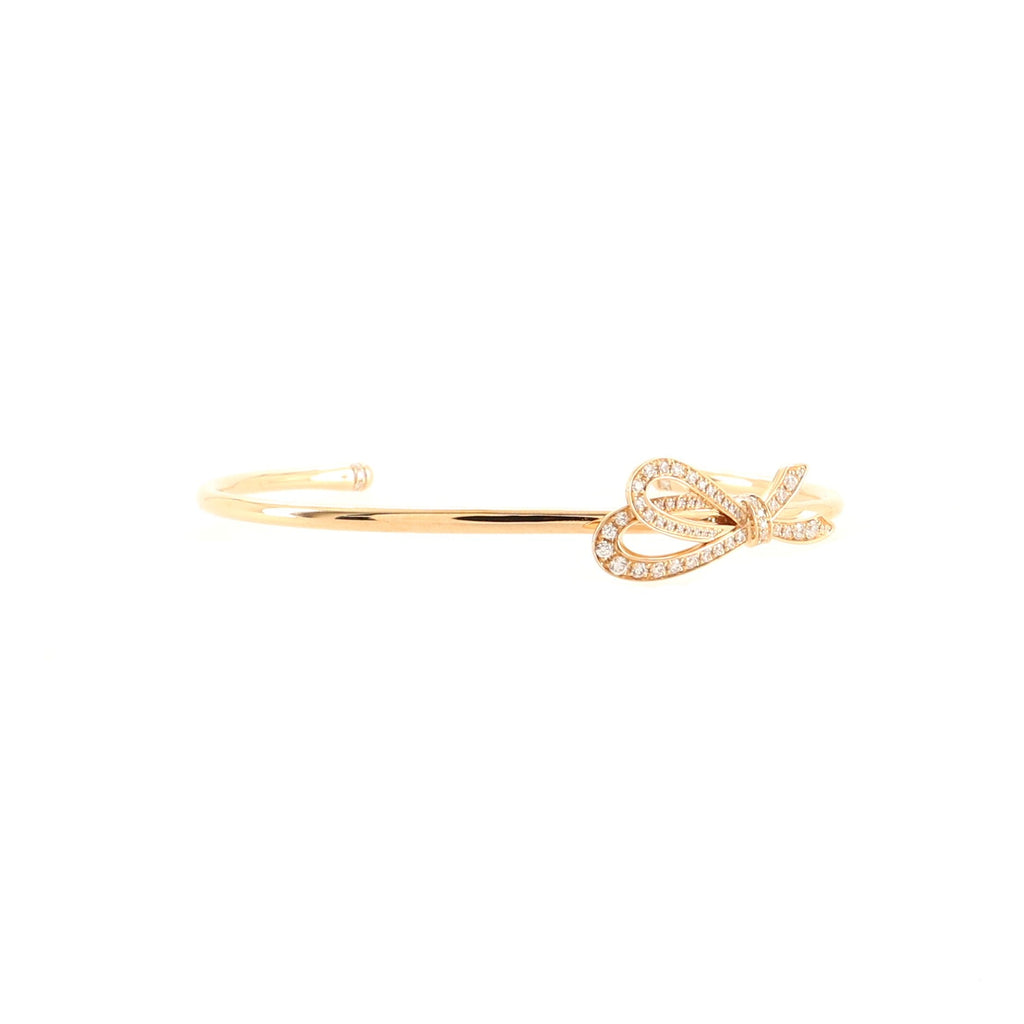 Bow Knot Cuff Bracelet 18K Rose Gold with Diamonds Small