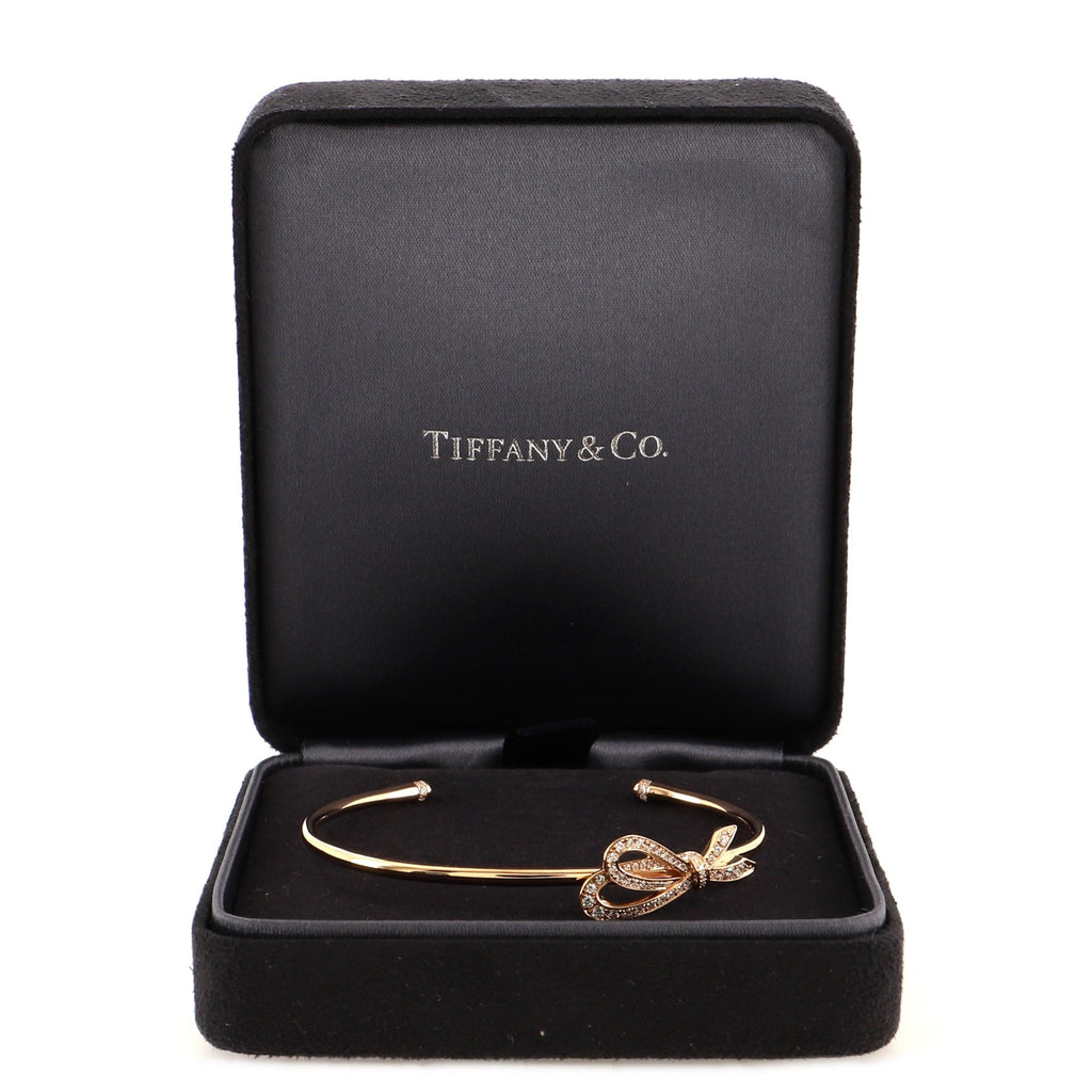 Bow Knot Cuff Bracelet 18K Rose Gold with Diamonds Small
