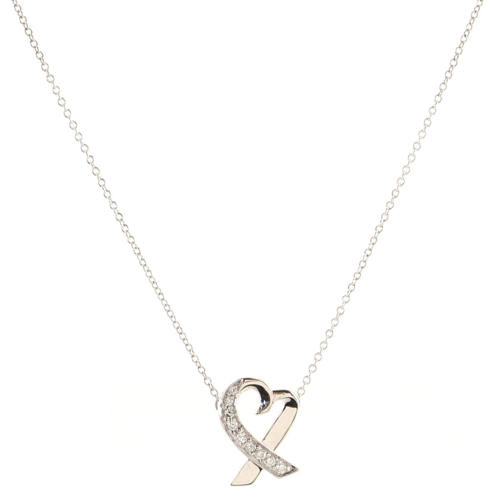 Paloma Picasso Loving Heart Pendant Necklace 18K White Gold with Diamonds